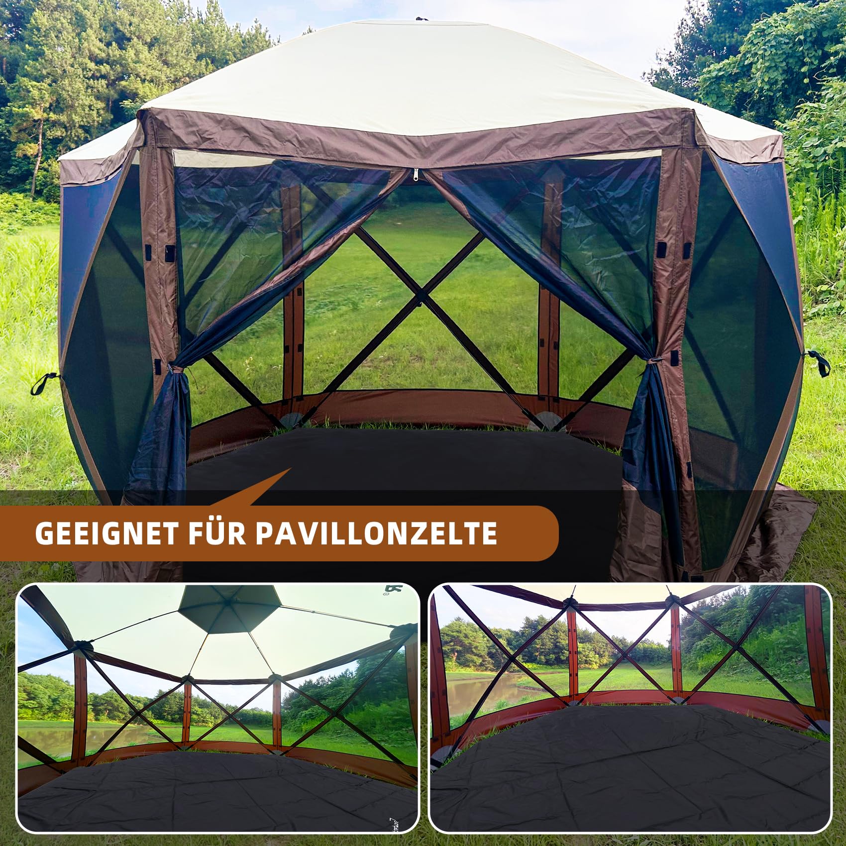 Clostnature Hexagonale Zeltunterlage Wasserdicht - 366 x 318 CM Camping Bodenplane für Zelte, Robuste Zelt Unterlage für Pavillon & Bubble Zelt, Leichte Outdoor Plane für Hiking, Backpacking, Trekking