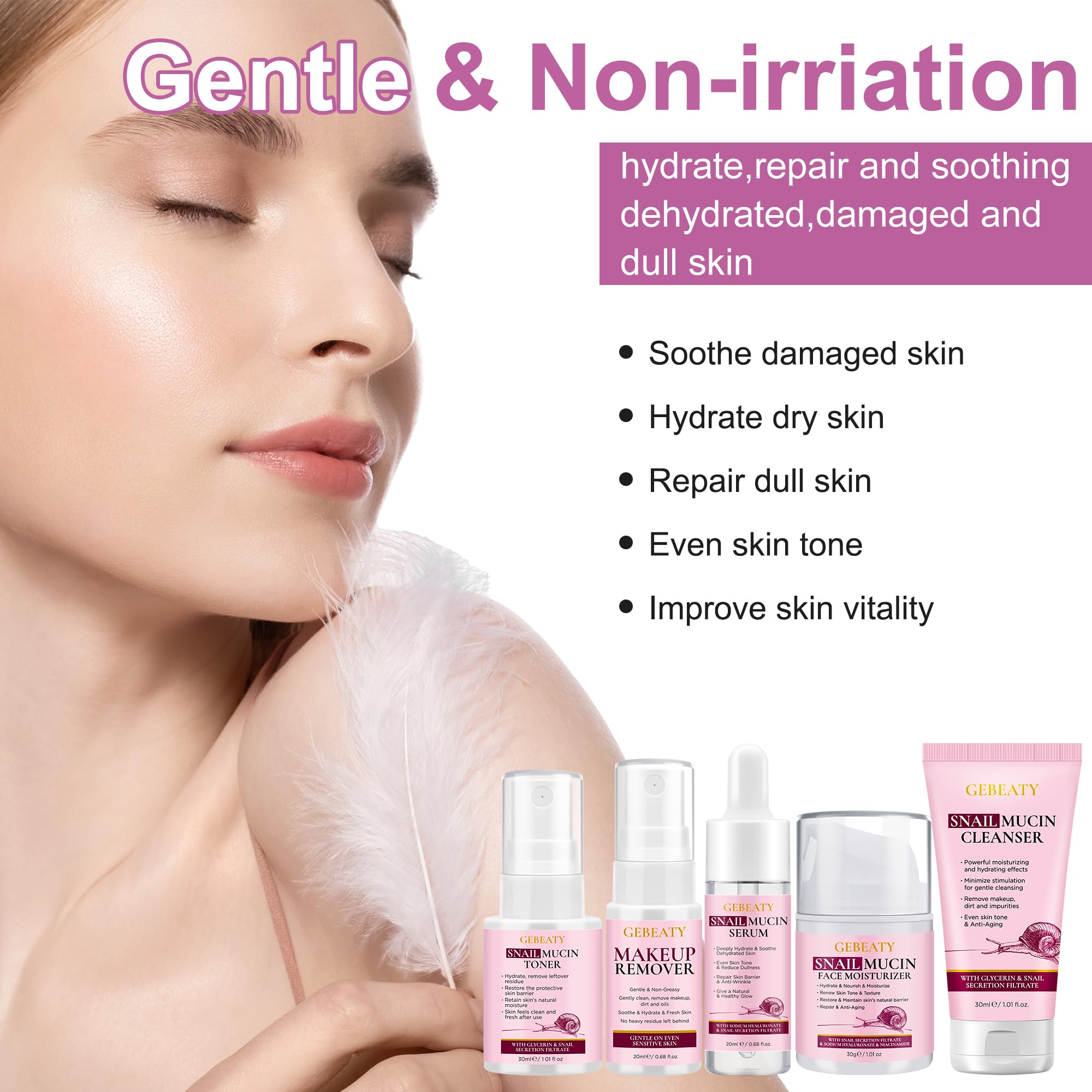 Skin Care Set,6 Pcs Korean Snail Mucin Essence Anti-aging Moisturize Repair Soothe Hydrate,Glass Skincare Gift Kit for Dull & Dry Skin,Self Care Skincare Gifts for Women Mother Mom Wife Teenage Girls