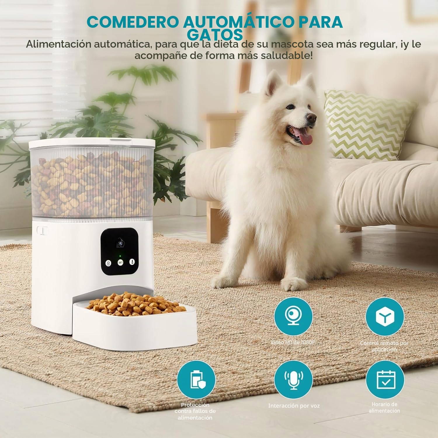 Comedero Gato Automatico con Cámara, 3L Dispensador Comida 2,4G WiFi+Bluetooth Comedero Automatico Gato, Función Temporizador y Grabadora de Voz