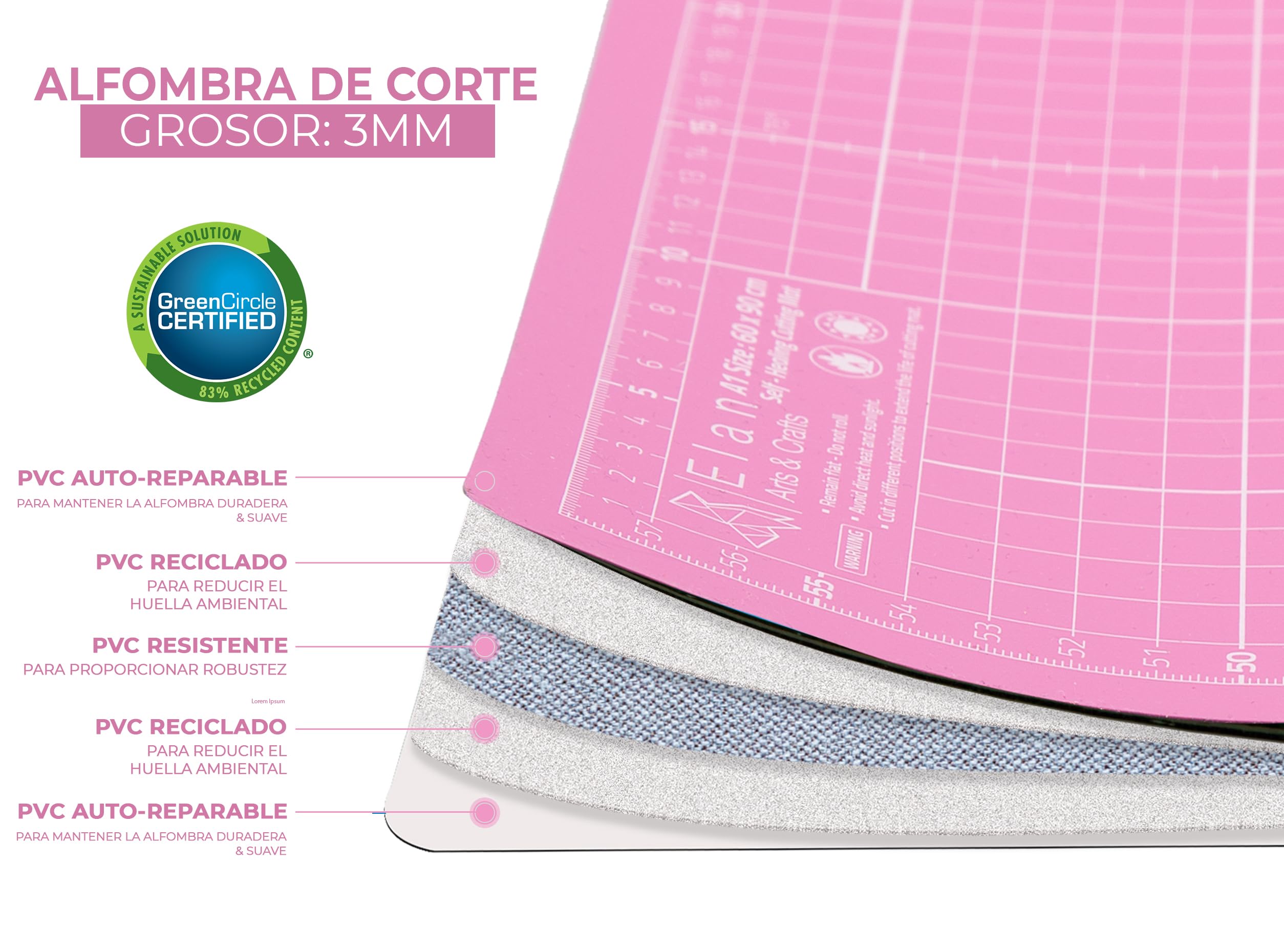 Elan Base de Corte A3 Autocicatrizante Rosa, Tabla de Corte 44x30 CM, Tabla Cortar Costura, Base de Corte A3, Protector Mesa Manualidades de 5 Capas