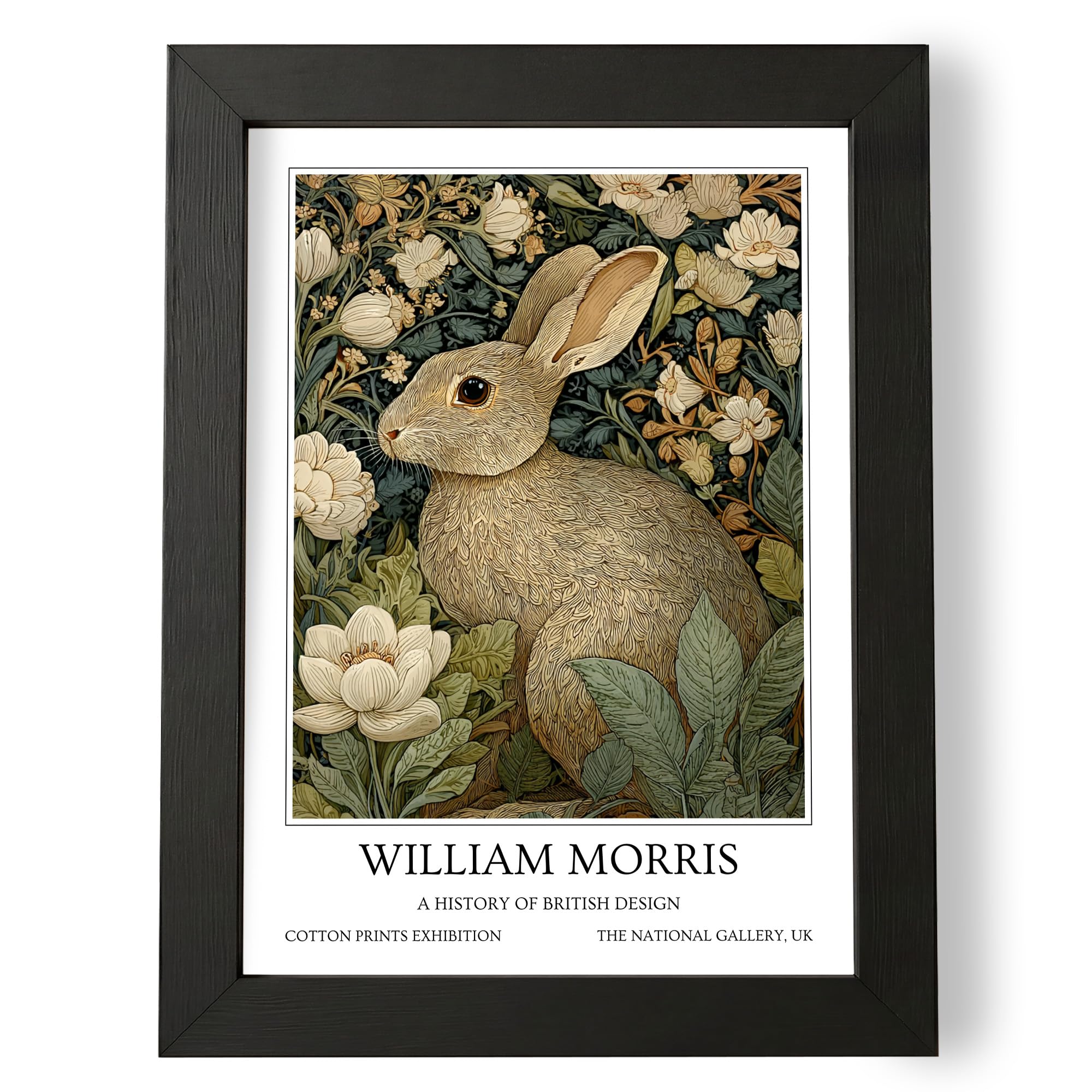 Fans Favourites William Morris - Vintage Art Noevua British Prints, Botanical Wall Art, A History of British Design Collection (Fawn Rabbit, A4, Framed)