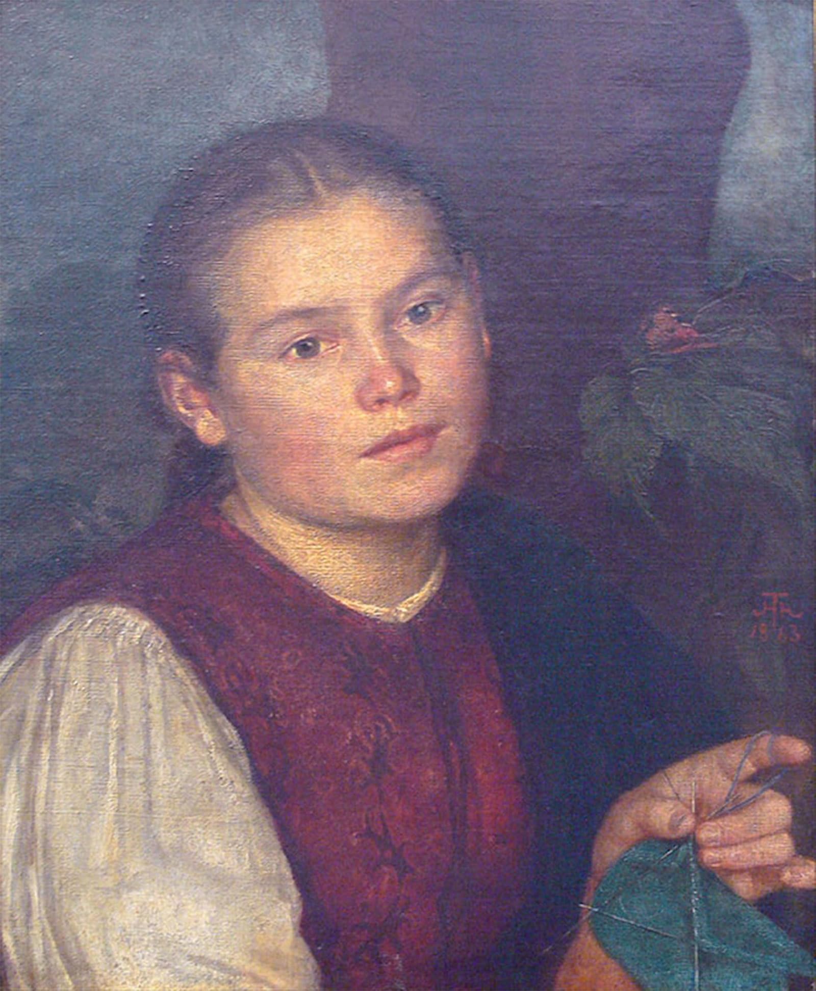 POSTERIIk Famous Modern Artwork Art Mural Portrait of Sister by Hans Thoma Oil Paintings Pictures for Home Decor 60x90cm