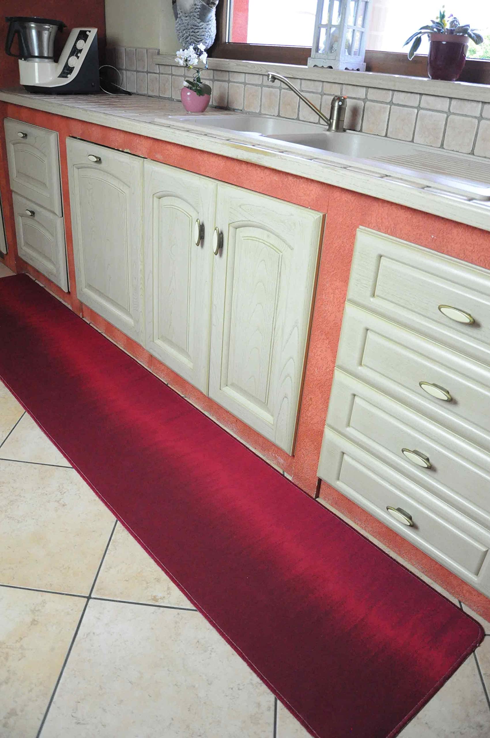 Casatessile Tappeto Cucina passatoia Antiscivolo Largo 50 cm. Tinta Unita VELLUTATA Corsia Lavello, Tappeti Multiuso Lavabile. - Bordeaux, 280 cm
