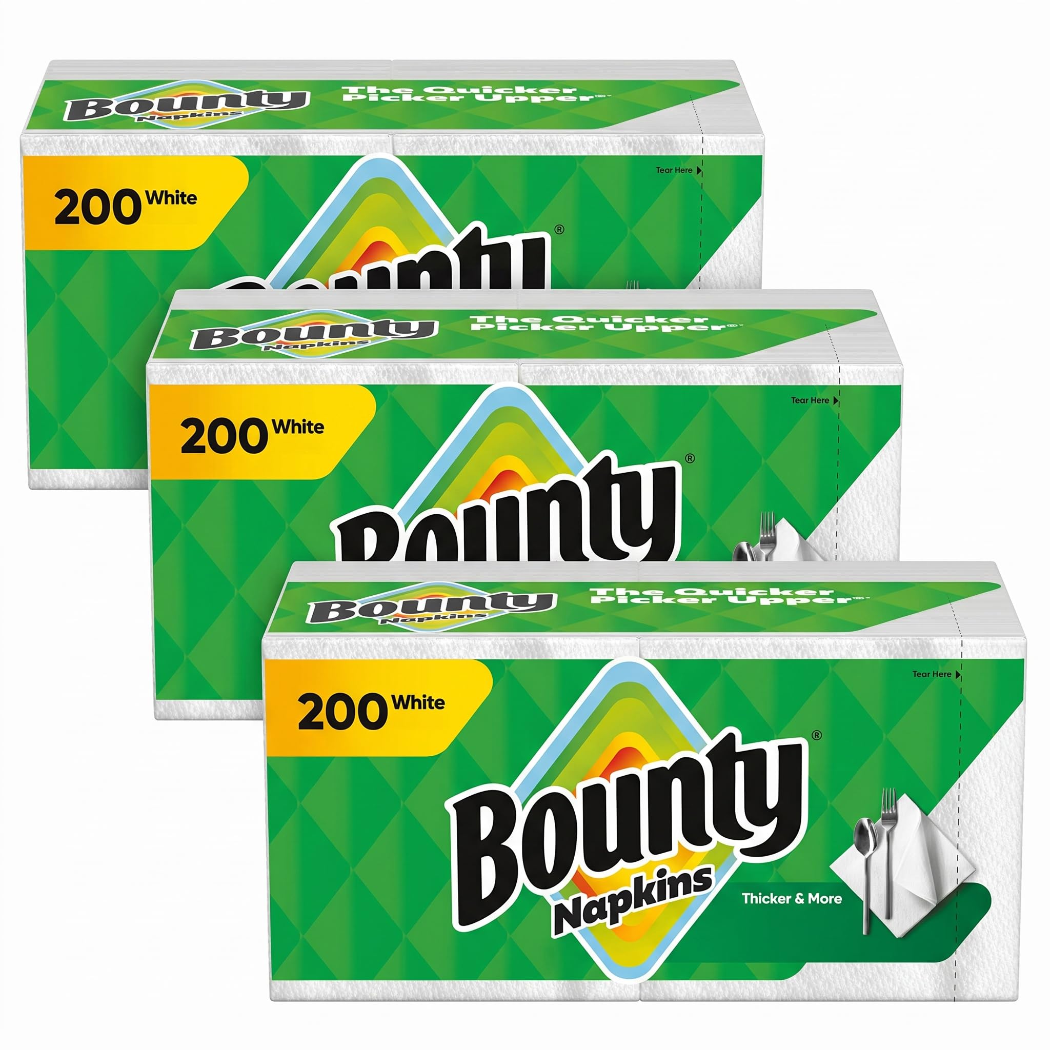 Bounty Paper Napkins, White, Packaging may vary, 200 Count (Pack of 3)