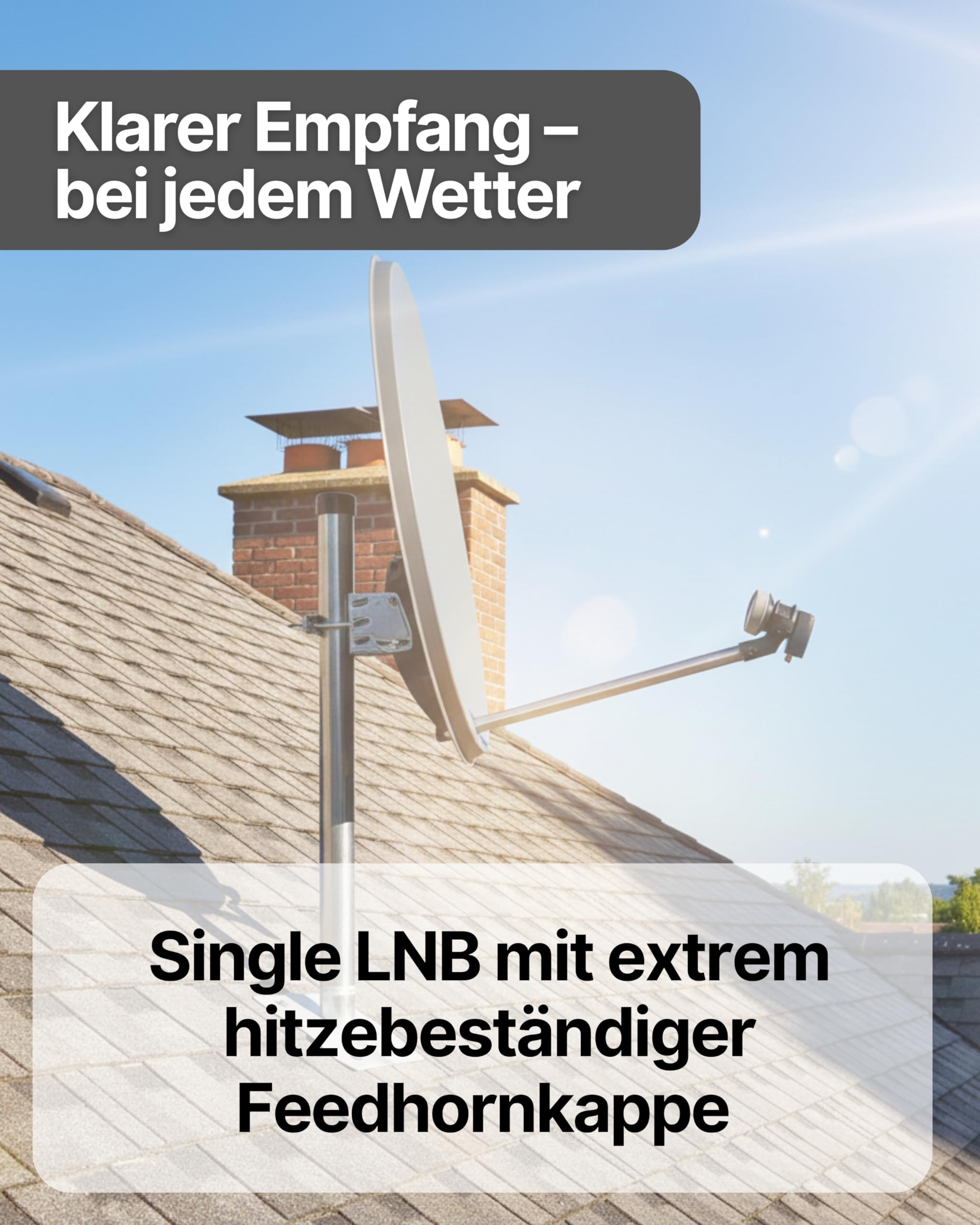 SCHWAIGER Satellitenschüssel Komplettset I Ø 60 cm Stahl Offset Antenne in Anthrazit I Inkl. sonnengeschütztes Single LNB 1-Fach I Digital HD Empfang I Integrierte Kabelführung & wetterfest