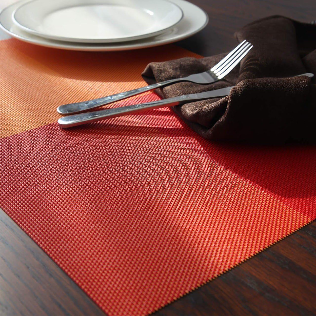 PVC Placemats Set – Heat-Resistant, Washable Placemats for Dining Table – Non-Slip Kitchen Table Mats, Easy to Clean Tabletop Protection for Indoor & Outdoor Use (4, Orange) — Amazon image 2