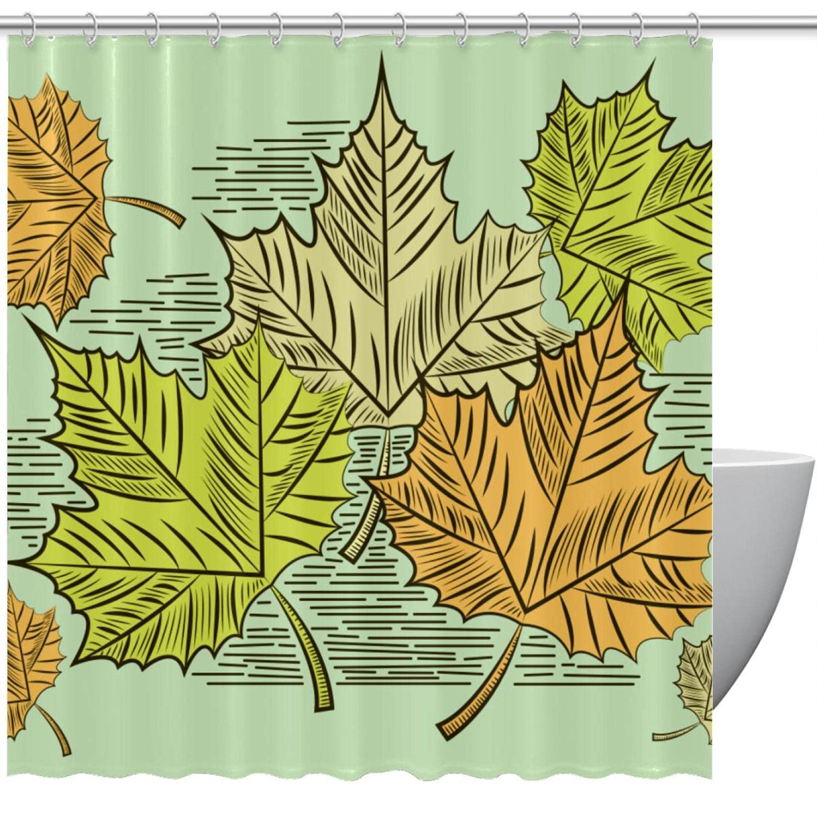 Rideau de douche feuilles d'érable 180x180 cm avec 12 crochets pour baignoire sans odeur