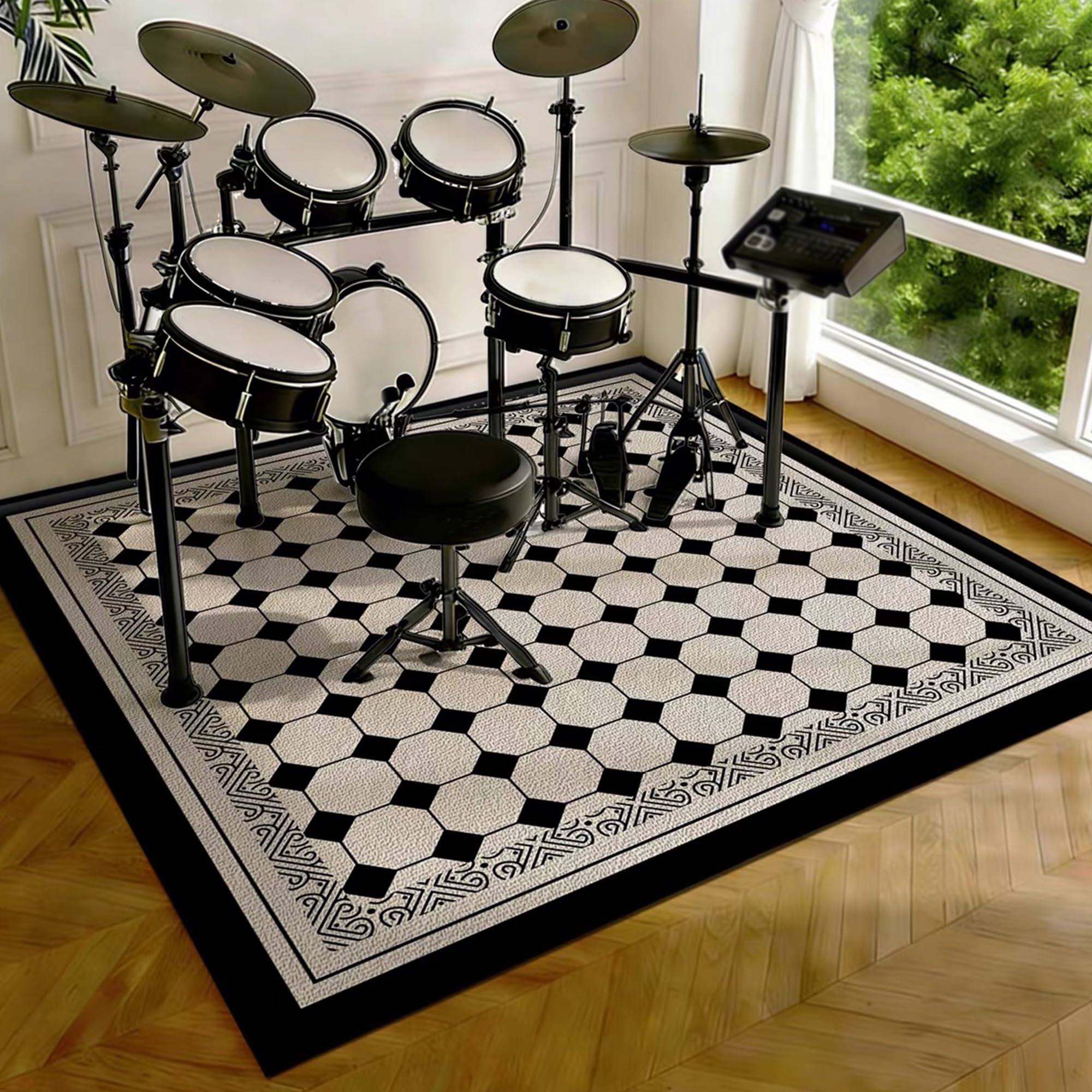 Drumming Drum Rugs, Drum Mat Drum Rug Non Slip Soundproof Mats, 200 x 180 cm Drum Carpet for Drummers Outdoor, Electronic Drum Set Practice Music Rug, Floor Protection Pad for Splash Cymbal Stands