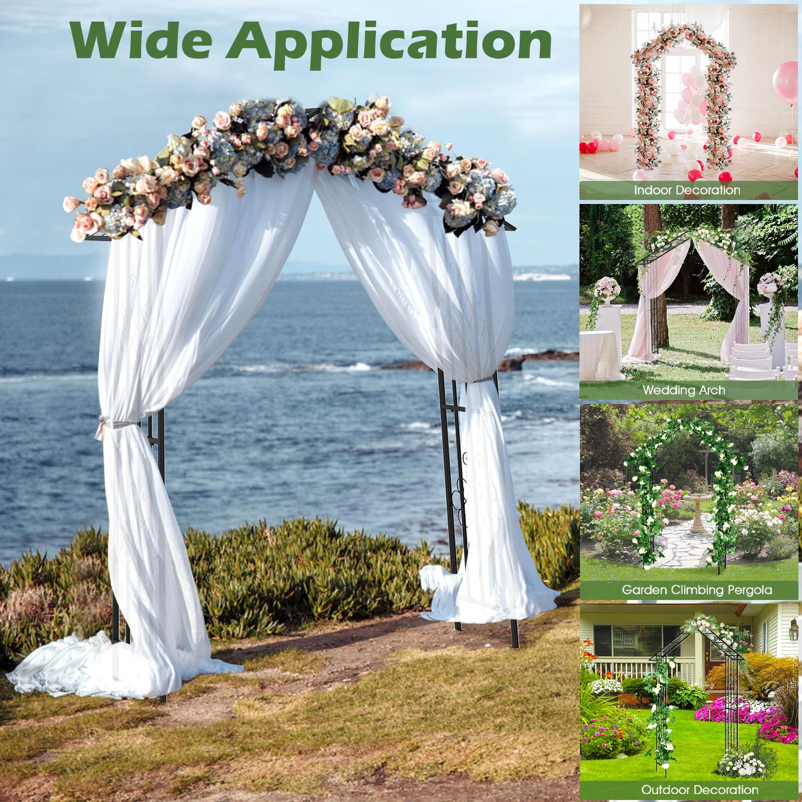 HOMASIS Arco da giardino in metallo, per rose e piante rampicanti, supporto per piante rampicanti, con 4 picchetti per matrimoni, giardino, feste, tralicci, traliccio, rose, supporto per piante, 140 x