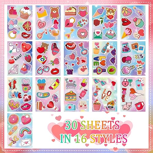 Miniatura 4 de JULMELON 200 calcomanías de San Valentín, calcomanías de corazón de amor para niños, calcomanías de vinilo a granel repelentes al agua para el día