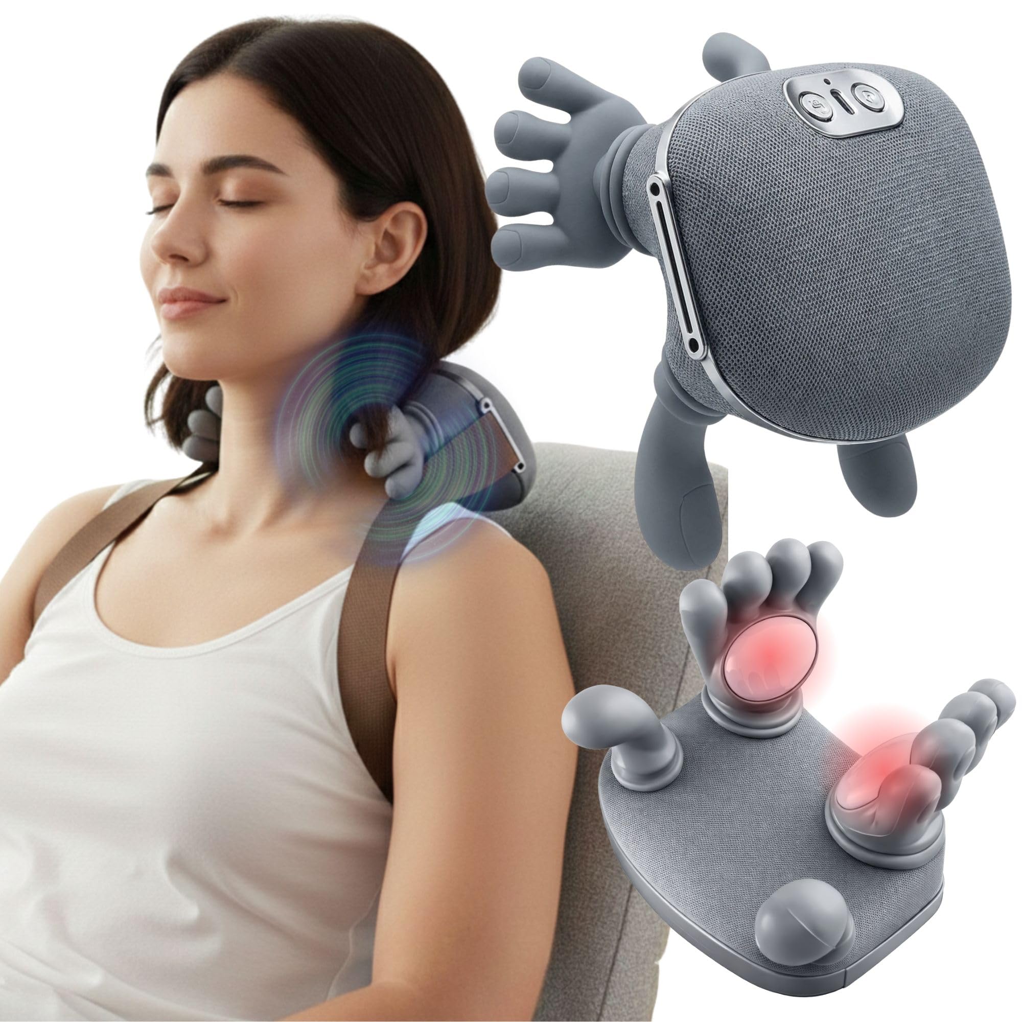 LIVINGPRO - Massaggiatore per collo e spalle con calore, shiat per tessuti profondi con palma bionica 4D, massaggio simulato delle mani umane, 3 intensità regolabili, sollievo dal dolore portatile per