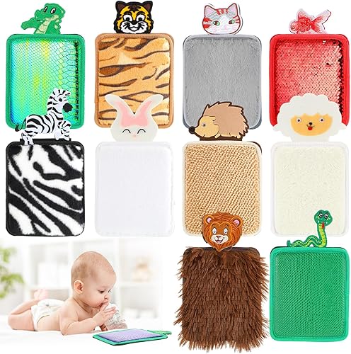 Paquete de 10 tapetes sensoriales con temática de animales, miniazulejos sensoriales con textura surtida, paneles de paredes sensoriales para niños