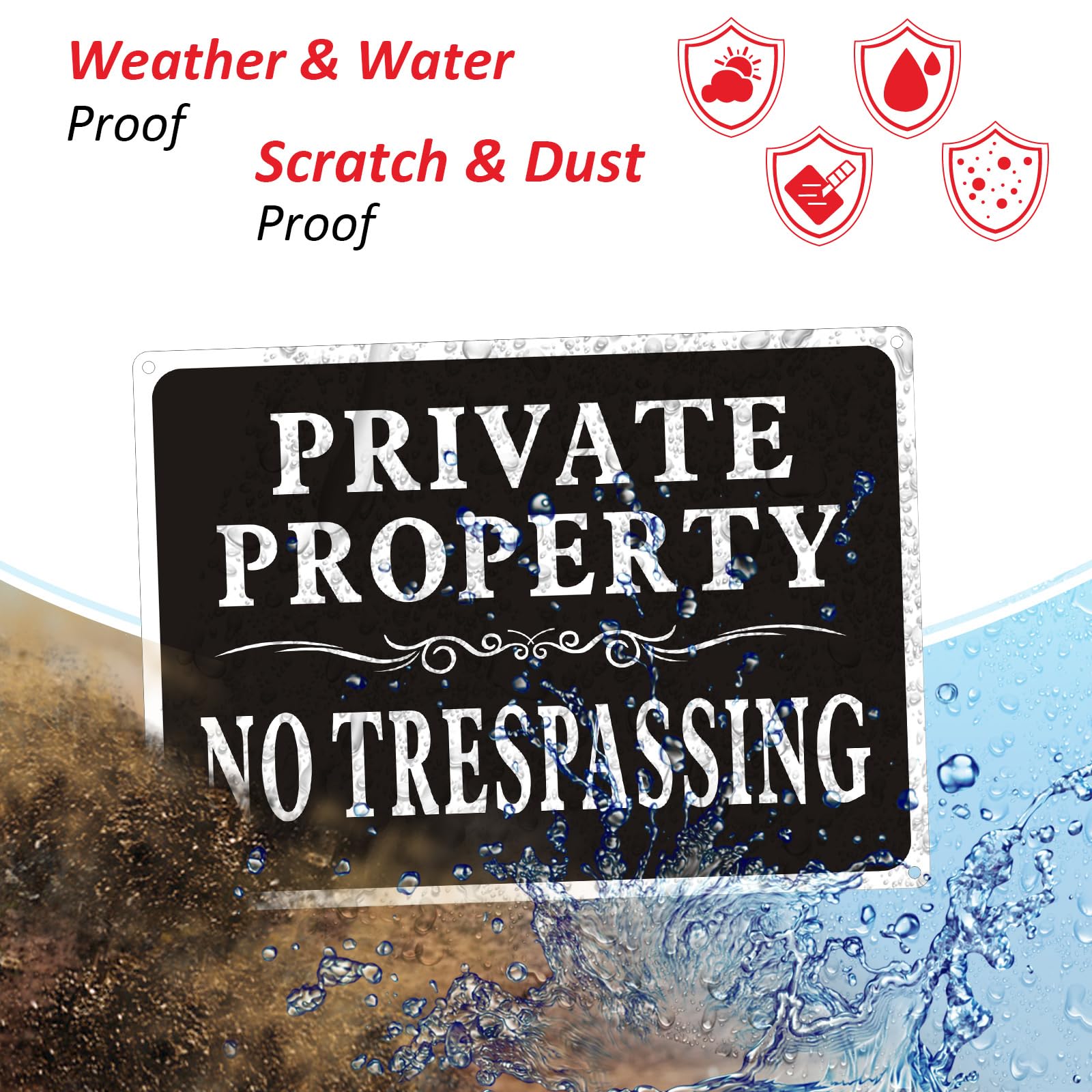 2 Pack Private Property No Trespassing Sign, 25x18cm Reflective Aluminum Metal Sign - Image 3