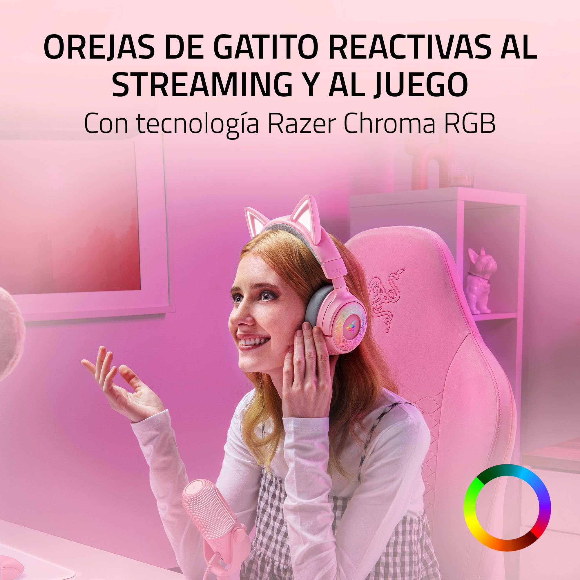 Razer Kraken Kitty V3 Pro - Auriculares inalámbricos RGB Kitty para Juegos - Orejas de Gato reactivas para Streaming - Diafragma 40mm - Hyperspeed Wireless y Bluetooth - THX Spatial Audio | Quartz