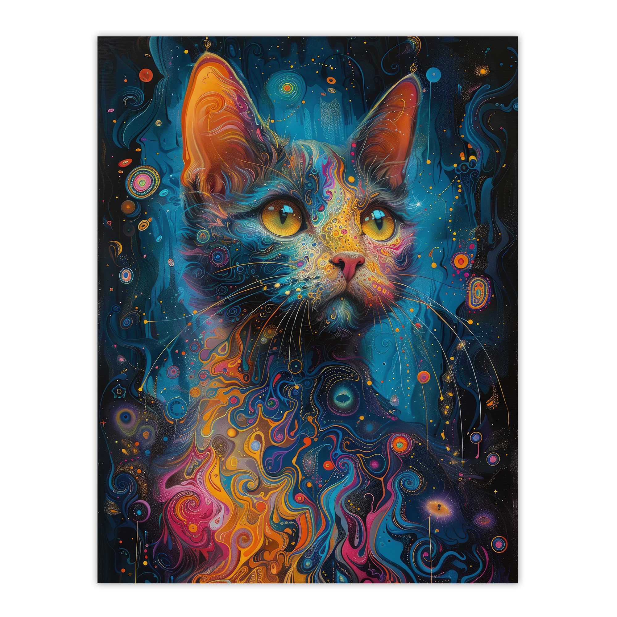 Artery8 Cat Lover Colourful Abstract Psychedelic Painting For Living Room Large Wall Art Poster Print Thick Paper 18X24 Inch