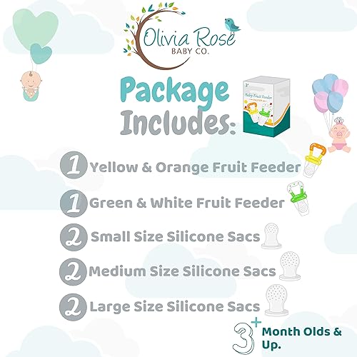 Miniatura 2 de Chupete alimentador de frutas para bebés (paquete de 2), mordedor de alimentación de alimentos frescos para niños pequeños, sin BPA, alivio calmante