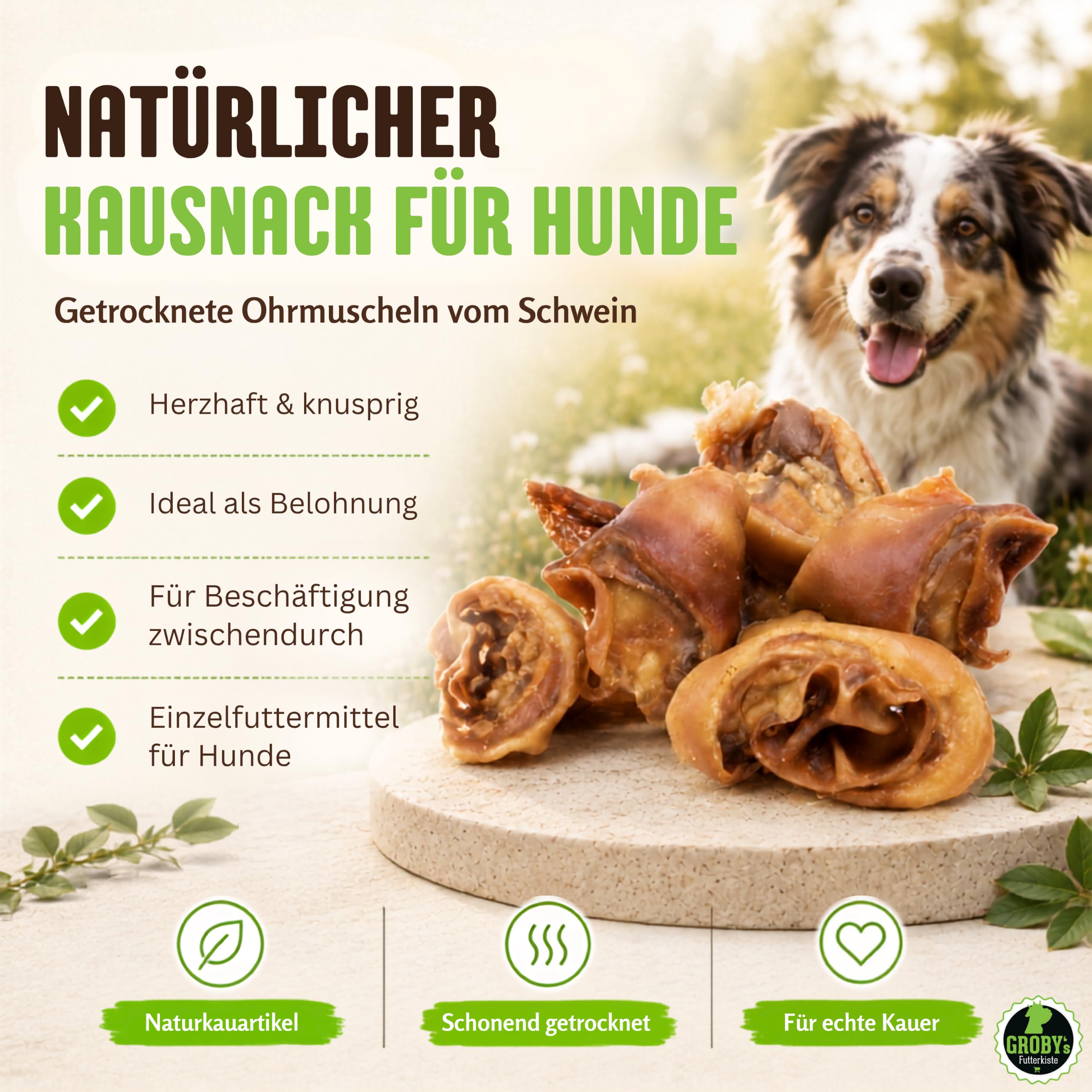Ohrmuscheln vom Schwein für Hunde 5 kg - getrockneter Naturkauartikel - Einzelfuttermittel ohne Zusatzstoffe - knuspriger Hundesnack für langanhaltenden Kauspaß