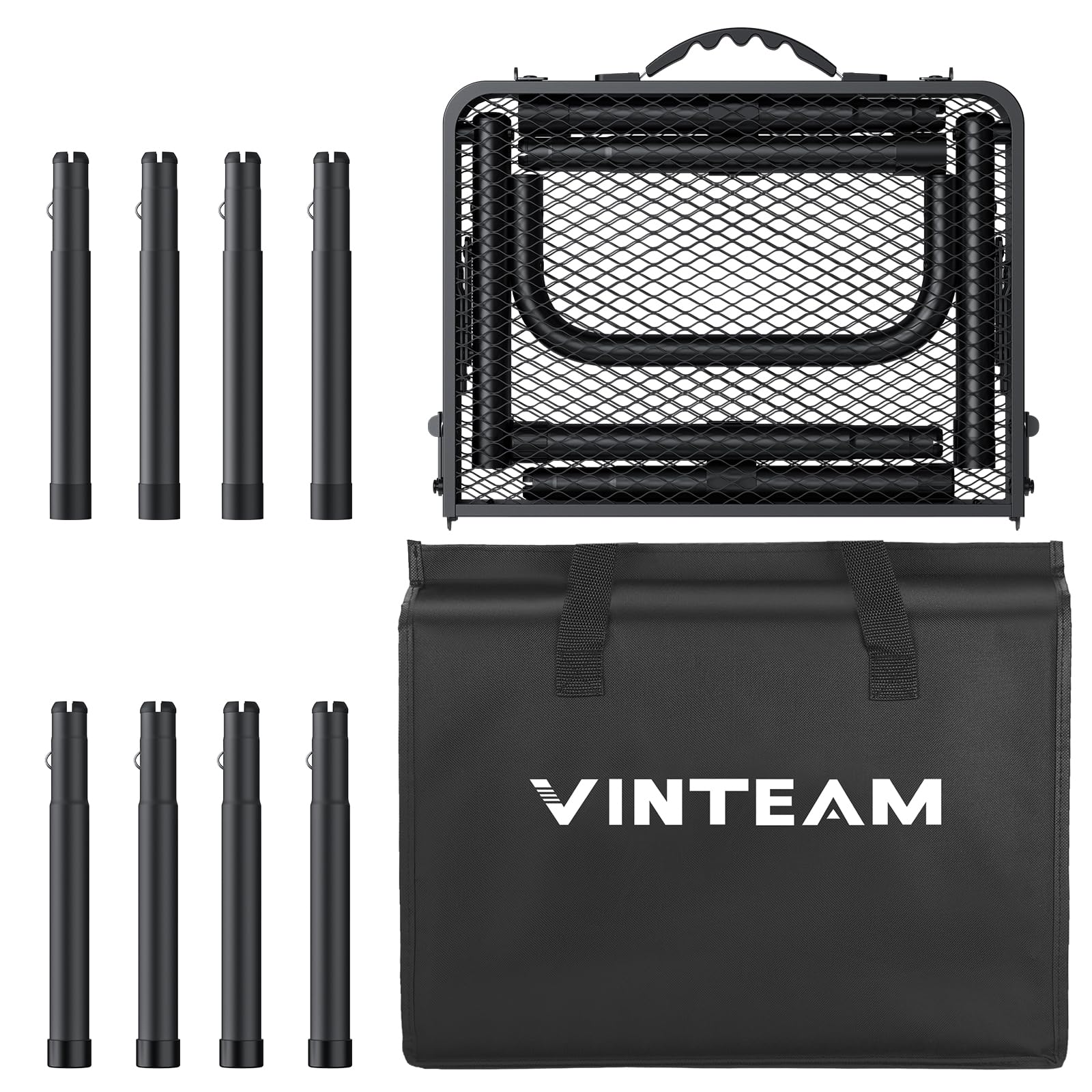 VINTEAM Table de Camping Pliante 3 Hauteur Réglable Grille 58 * 40cm | Charge 30kg, Résistant à la chaleur, Facile à Nettoyer, Cadre en Aluminium Solide pour BBQ, Pique-Nique, Jardin, en Plein air