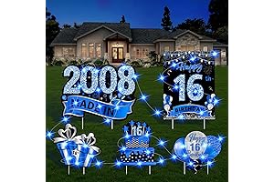 5Pcs 16th Birthday Yard Signs with Stakes & LED String Light