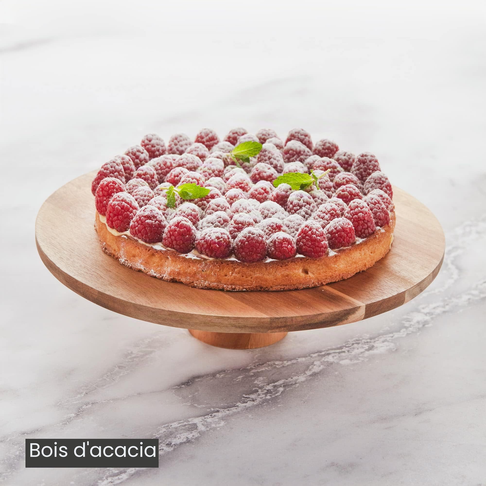 Point-Virgule Plateau à gâteau avec pied, accessoires et accessoires de pâtisserie en bois d'acacia 7,5 cm de haut, 32 cm