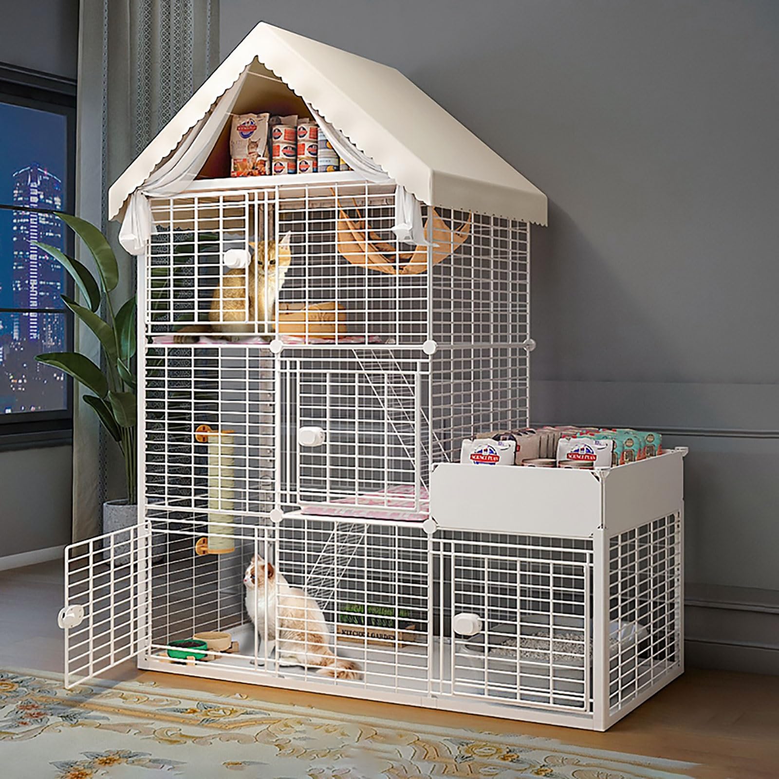 Gabbia per Gatti Grande, Gabbia per Gatti Fai da Te per Interni Recinto per Gatti Staccabile Gabbia per Piccoli Animali Recinti per Gatti semichiusi, Ampio Luogo per Esercizi Ideale per 1-2