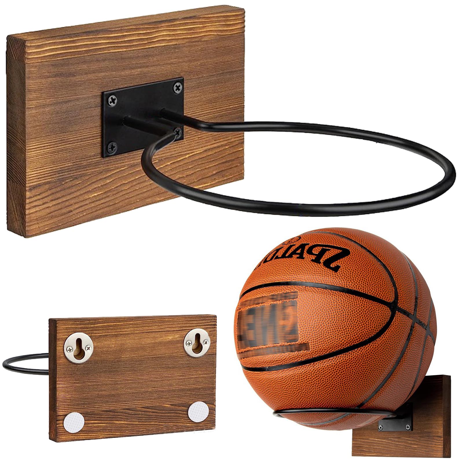 Soporte de pared de madera para pelotas de baloncesto, voleibol, fútbol, rugby