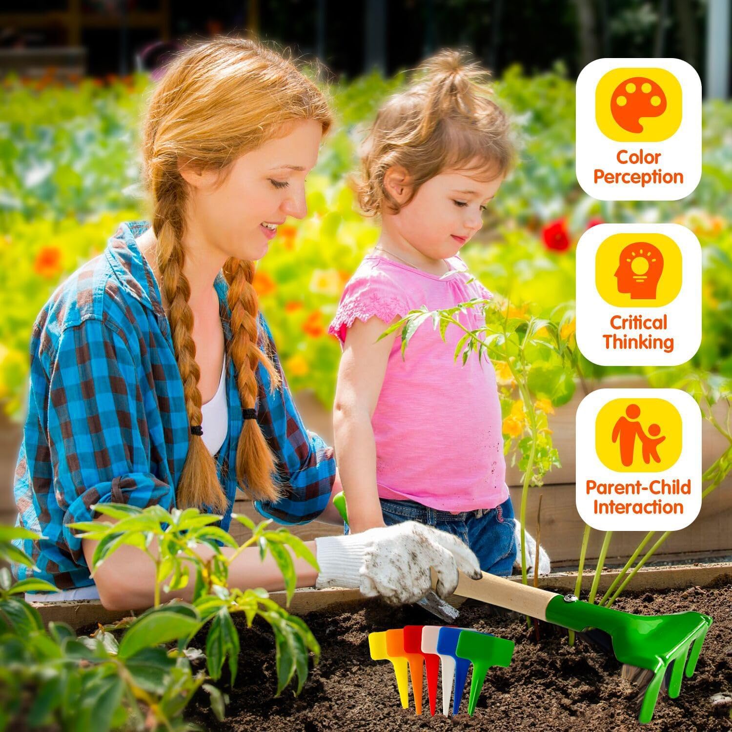 Kids Gardening Tools, Toddler Gardening Set for Kids Includes Rake, Shovel, Trowel, Apron Gloves Watering Can and Tote Bag, Spray Bottle, Kids Garden Tools Best Outdoor Toys Gift for Boys and Girls - 5