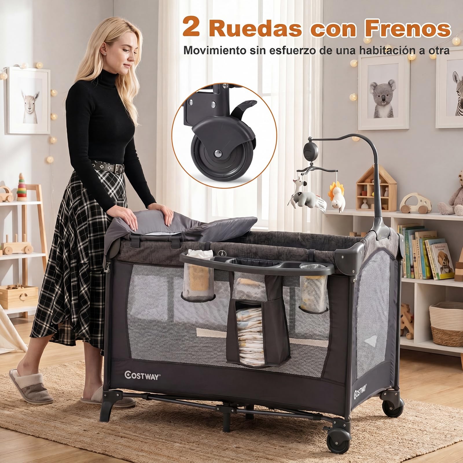 COSTWAY 4 en 1 Cuna de Viaje para Bebé con Cambiador y Colchón