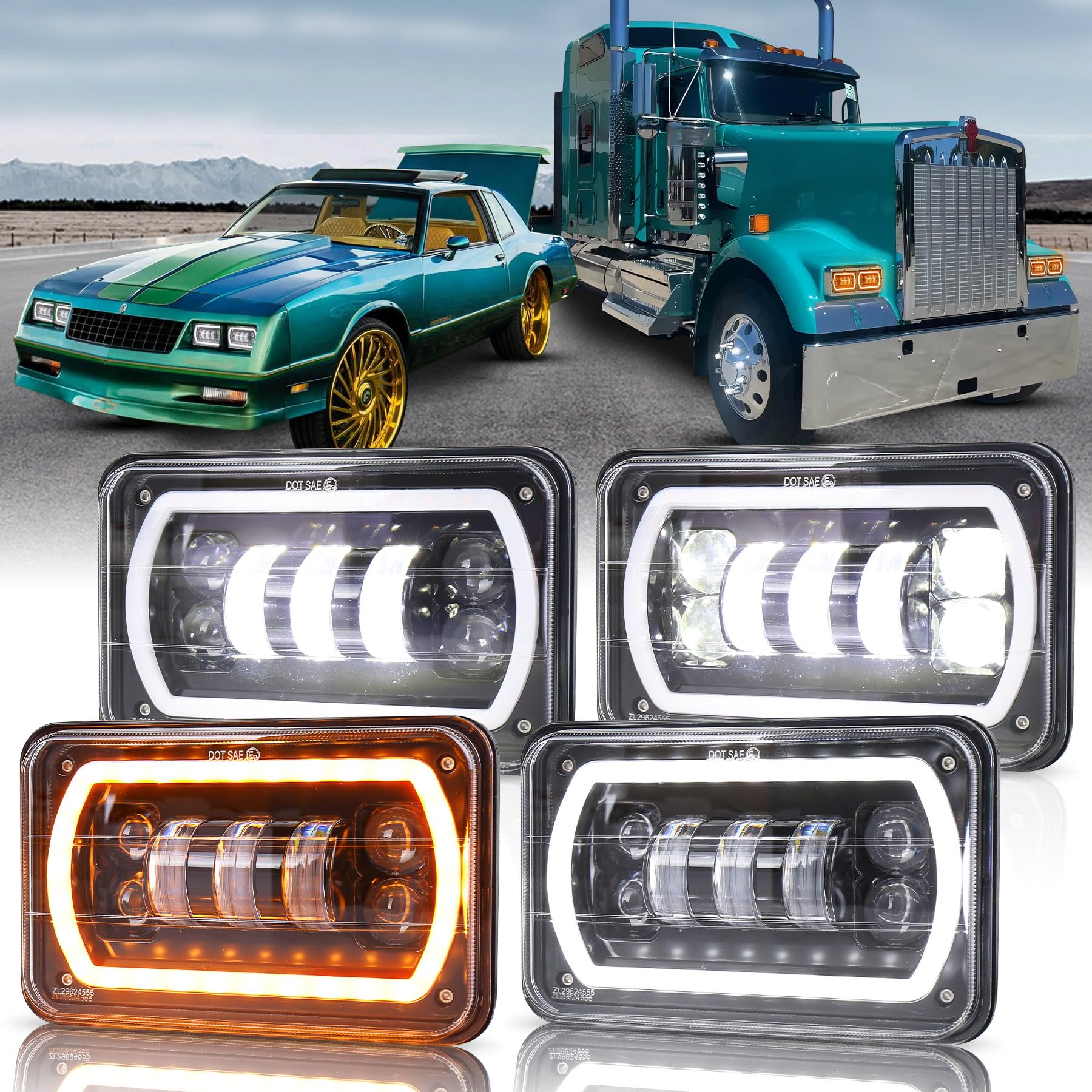 MOVOTOR 4x6 LED Headlights with Turn Signal DRL Halo