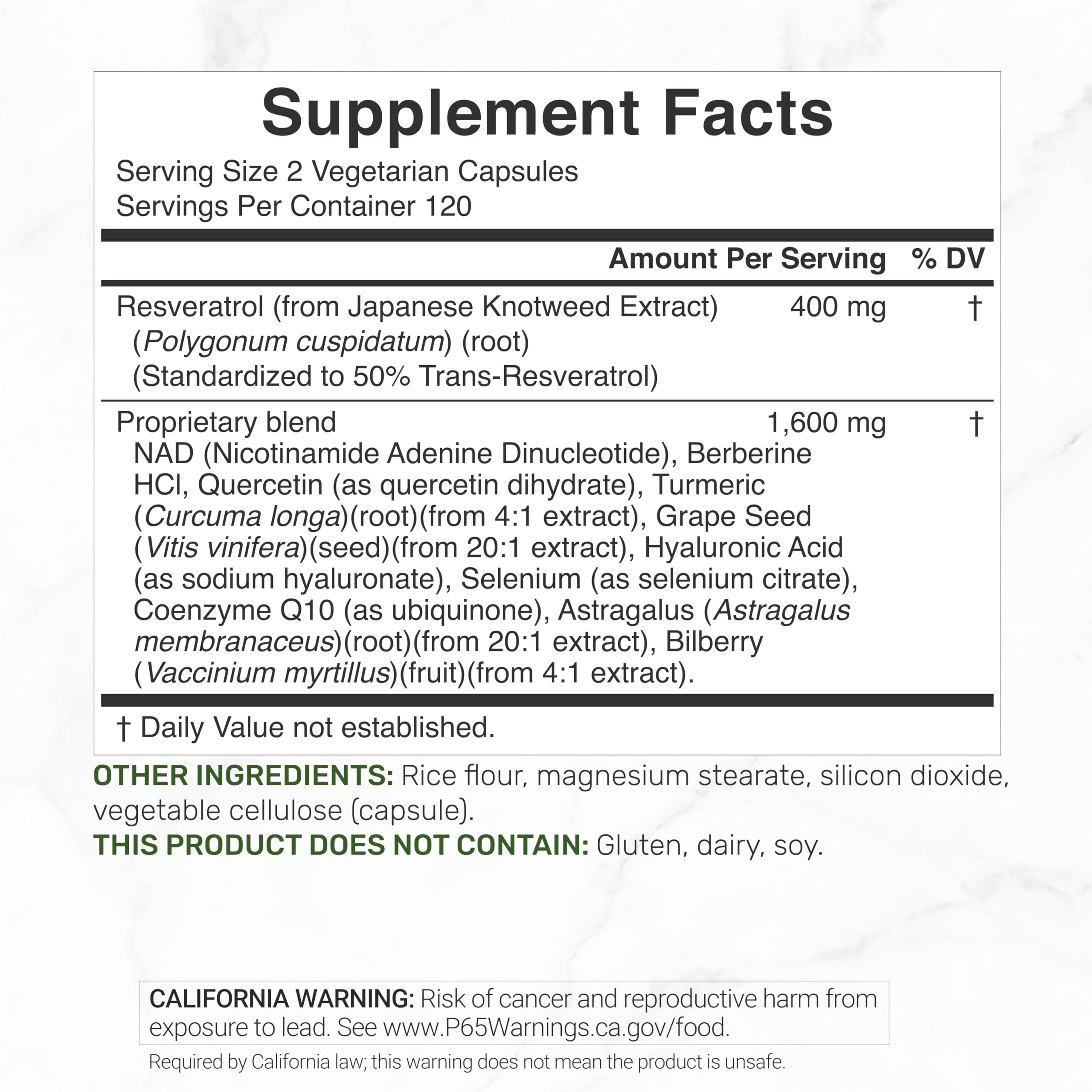 DEAL SUPPLEMENT Resveratrol Complex, 240 Veggie Capsules – Trans-Resveratrol Supplement with NAD, Quercetin, Turmeric, CoQ10, & More | Non-GMO, Gluten Free — Amazon image 2