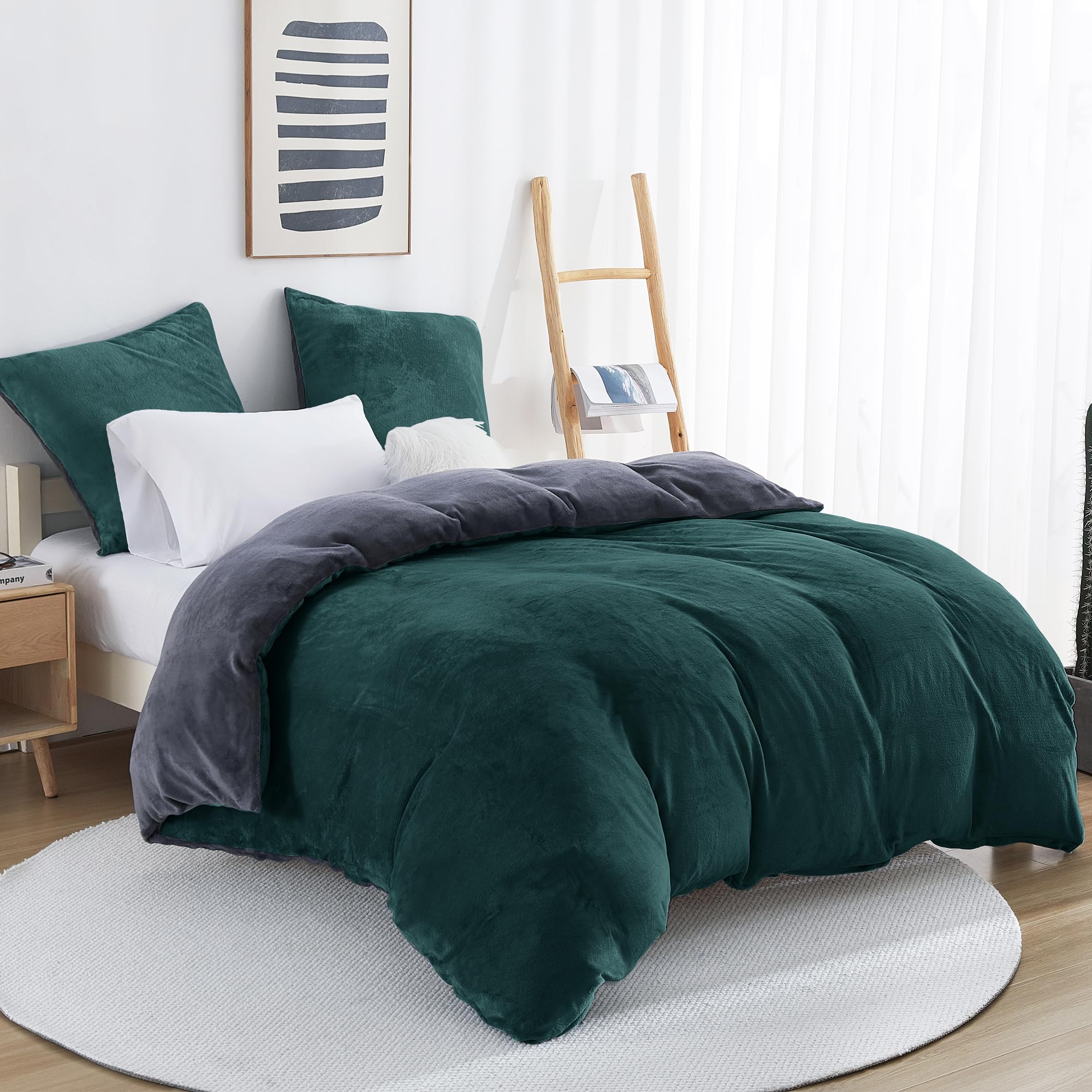 Viviland Winter Flanell Bettwäsche 135x200cm Bettdeckenbezug-Set Für Winter 1 Kissenbezüge 80x80cm- Weihnachten Grün Fleece Winterbettwäsche - Warme Kuschelige Bettdeckenbezug mit Reißverschluss