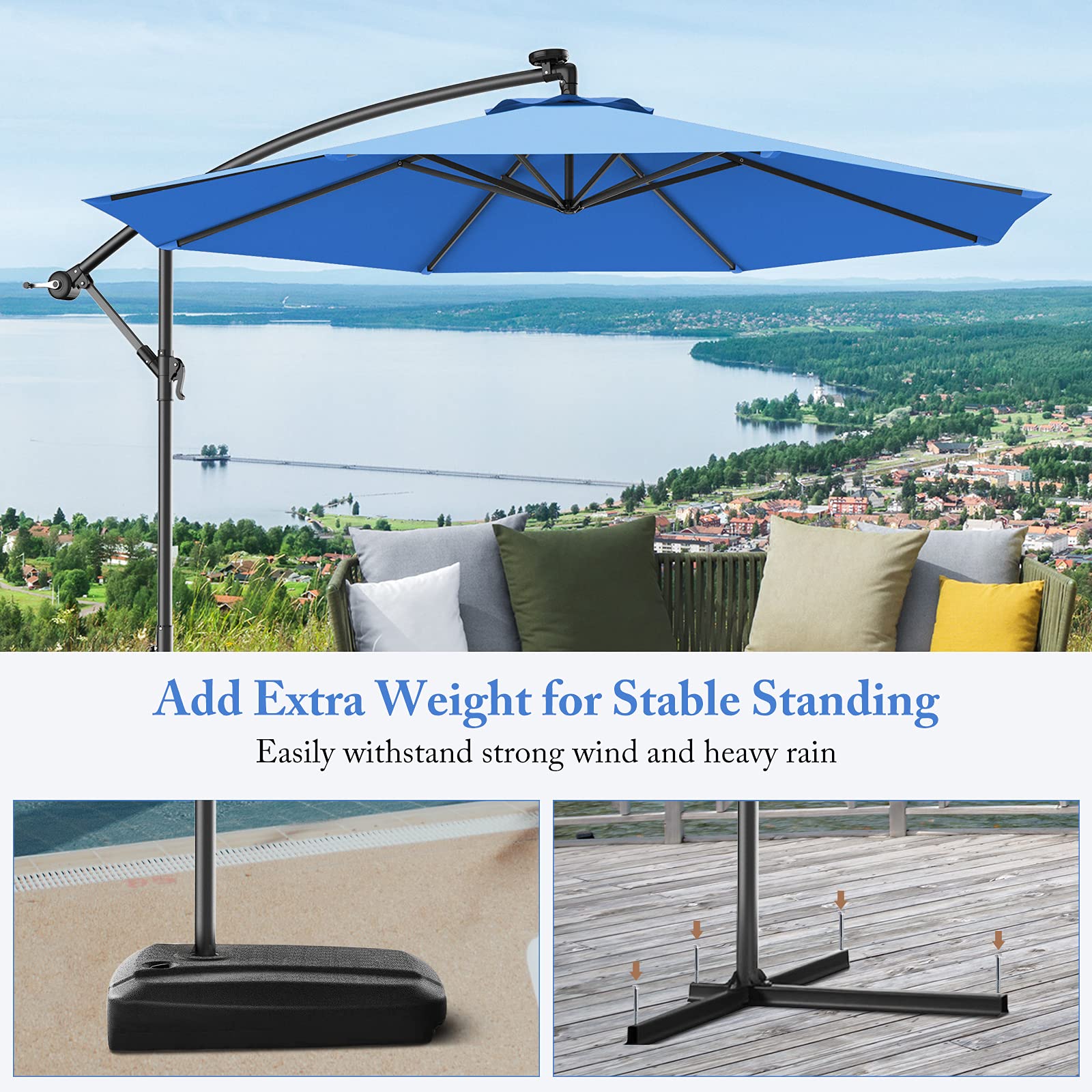 GIANTEX Patio Umbrella, 10ft Offset, with Strong Steel Pole and 8 Ribs, Blue Color, for Large Patio Areas : Patio, Lawn & Garden