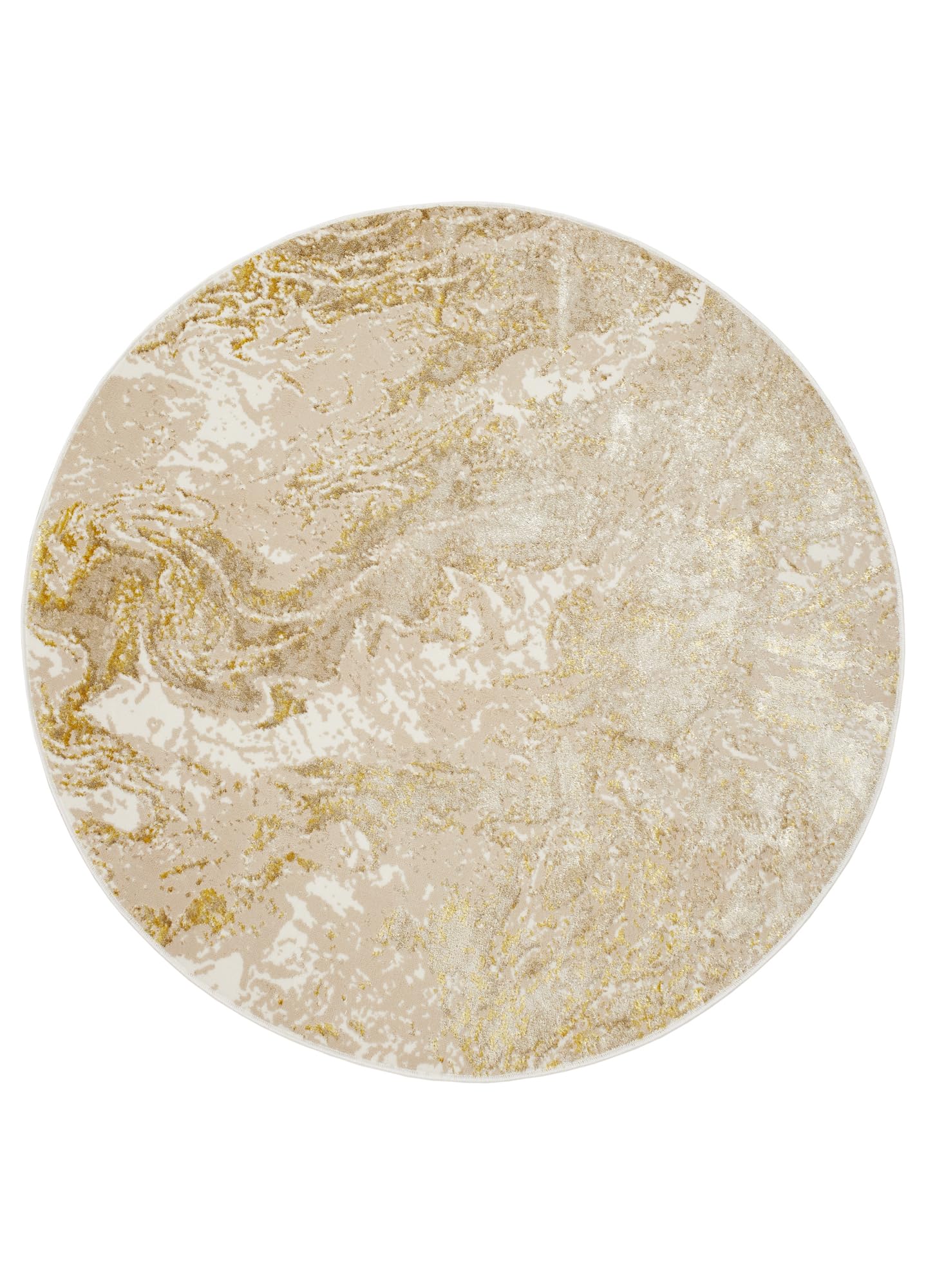 TAPISO Okrągły dywan z krótkim włosiem, błyszczący, beżowy, złoty, efekt 3D, do salonu, sypialni, nowoczesny design, Öko-Tex 200 x 200 cm