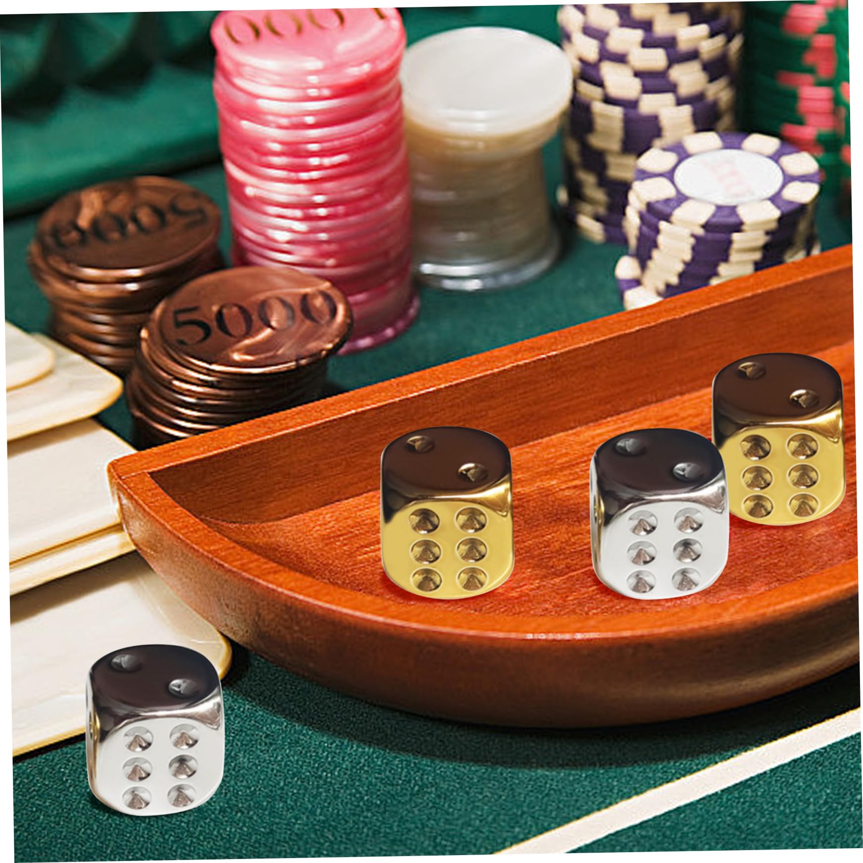 Lot de 6 dés argentés à 6 faces avec coins arrondis, 1,5 cm plaqué argent, portable en acrylique pour jeux de société, jeux de fête
