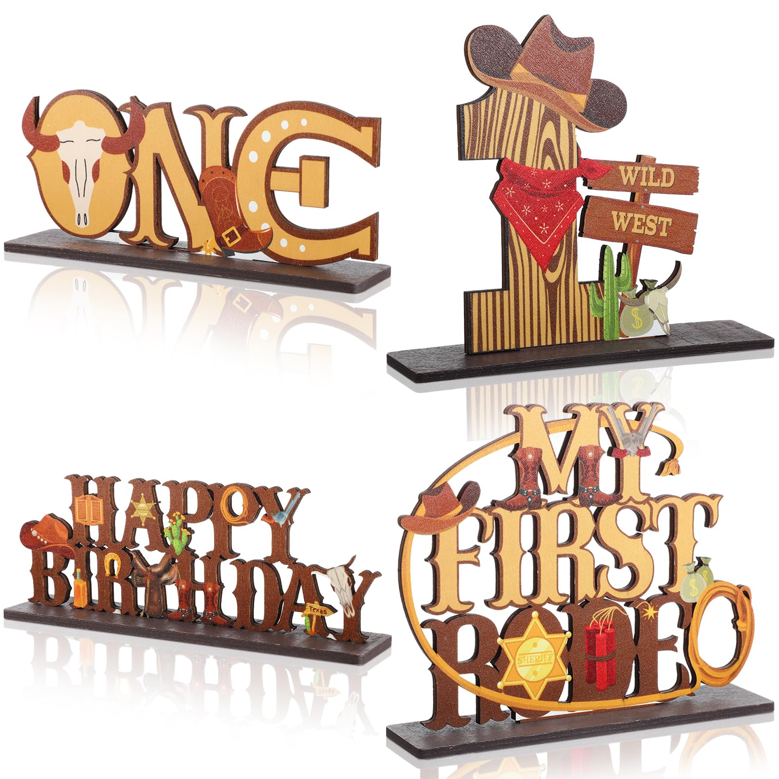 My First Rodeo Birthday Decorations Boy, 4Pcs Western Cowboy Table Centerpieces Decorations Cowboy 1st Birthday Wooden Table Sign Redeo Themed Party