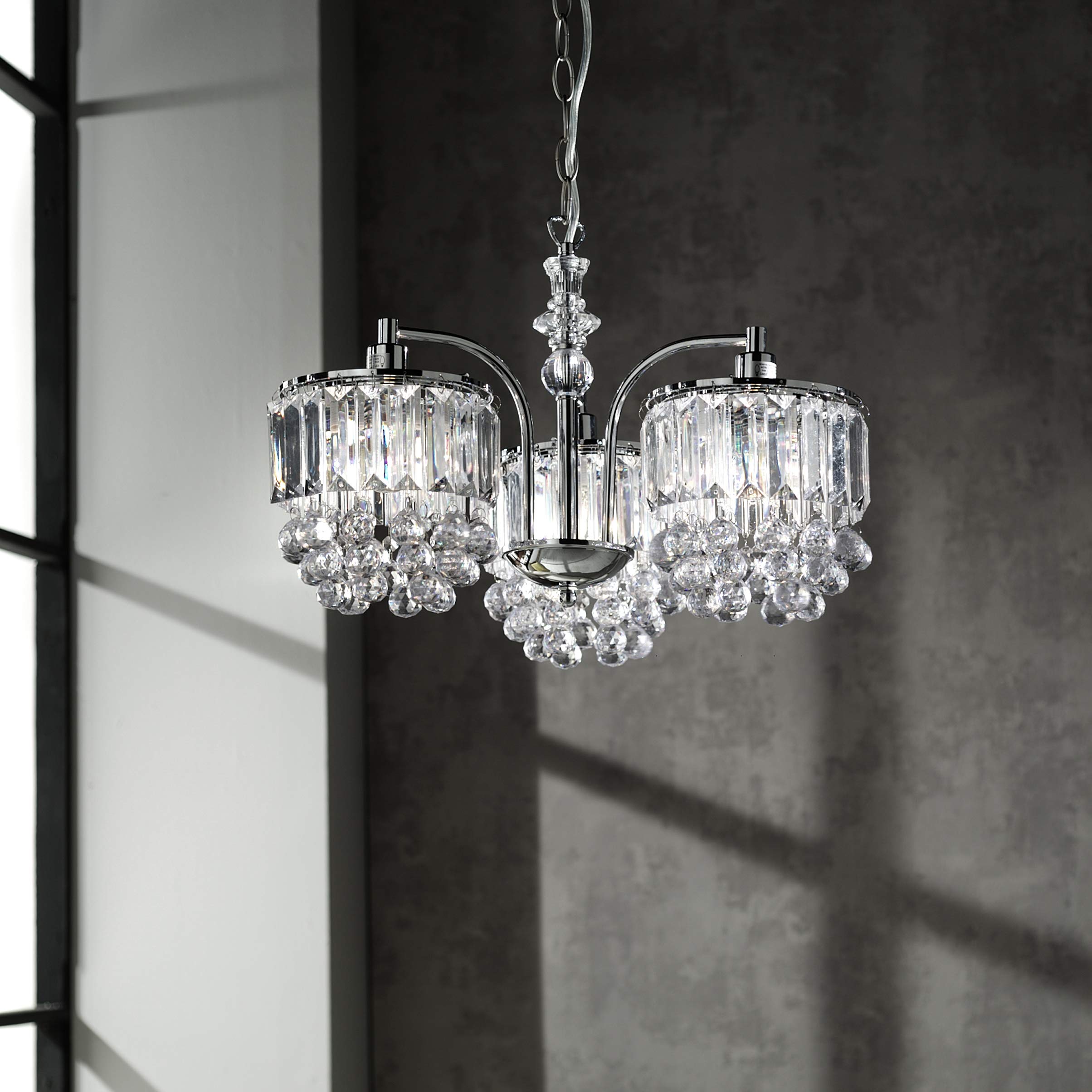 K Living Chrome 3 Arm Light Chandelier Fitting With Acrylic Beads And Droplets Glass Look