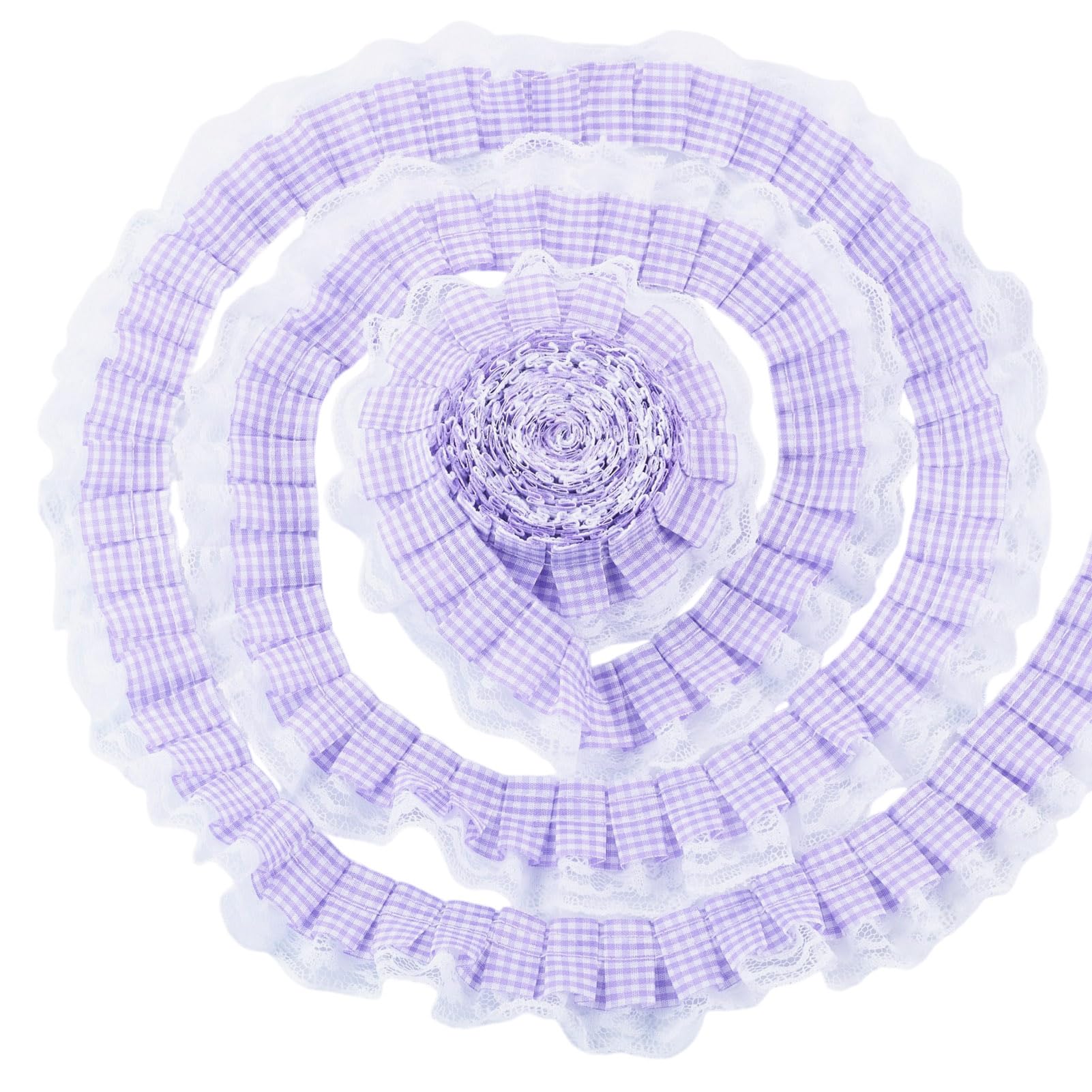Cheriswelry 12.5 Yards Purple Gingham Ruffle Ribbons 40mm Wide Pleated Checkered Lace Trim Ribbons Elastic Stretch Fabrics for DIY Sewing Clothing Accessory