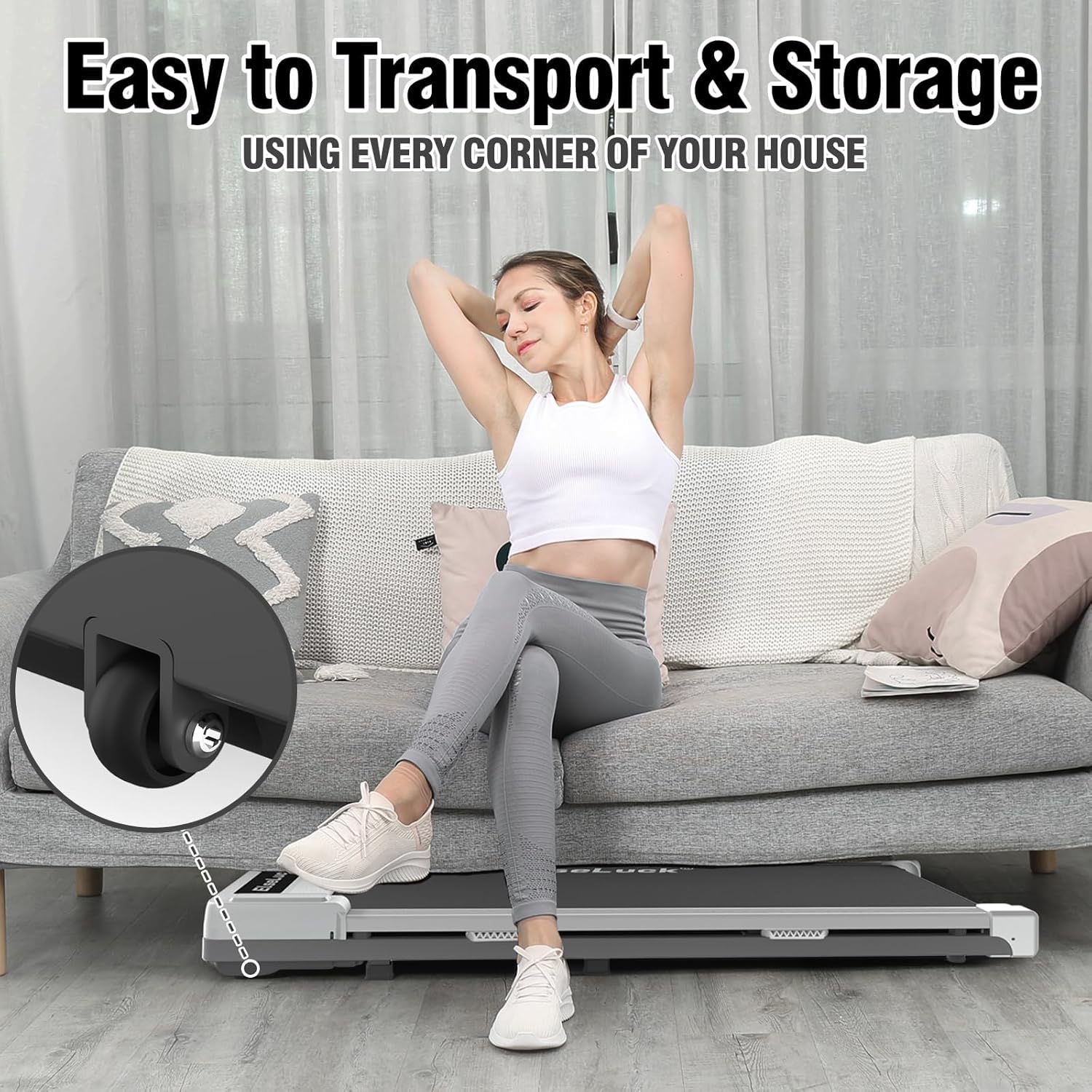 Elseluck Walking Pad, Under Desk Treadmill for Home Office, 2 in 1 Portable Walking Treadmill with Remote Control, Walking Jogging Machine in LED Display Silver