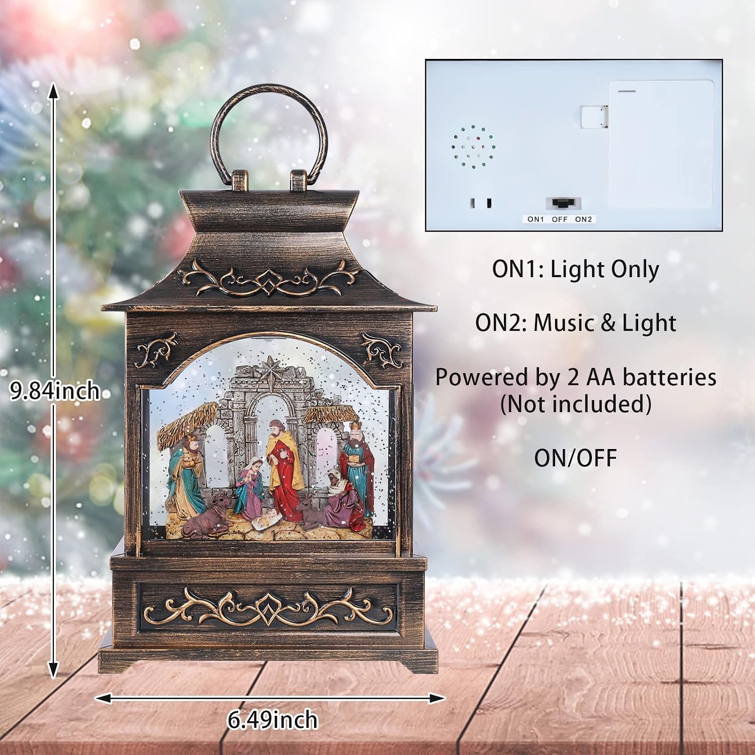 MUMTOP Christmas Nativity Snow Globe Lantern Musical Swirling Glitter Light
