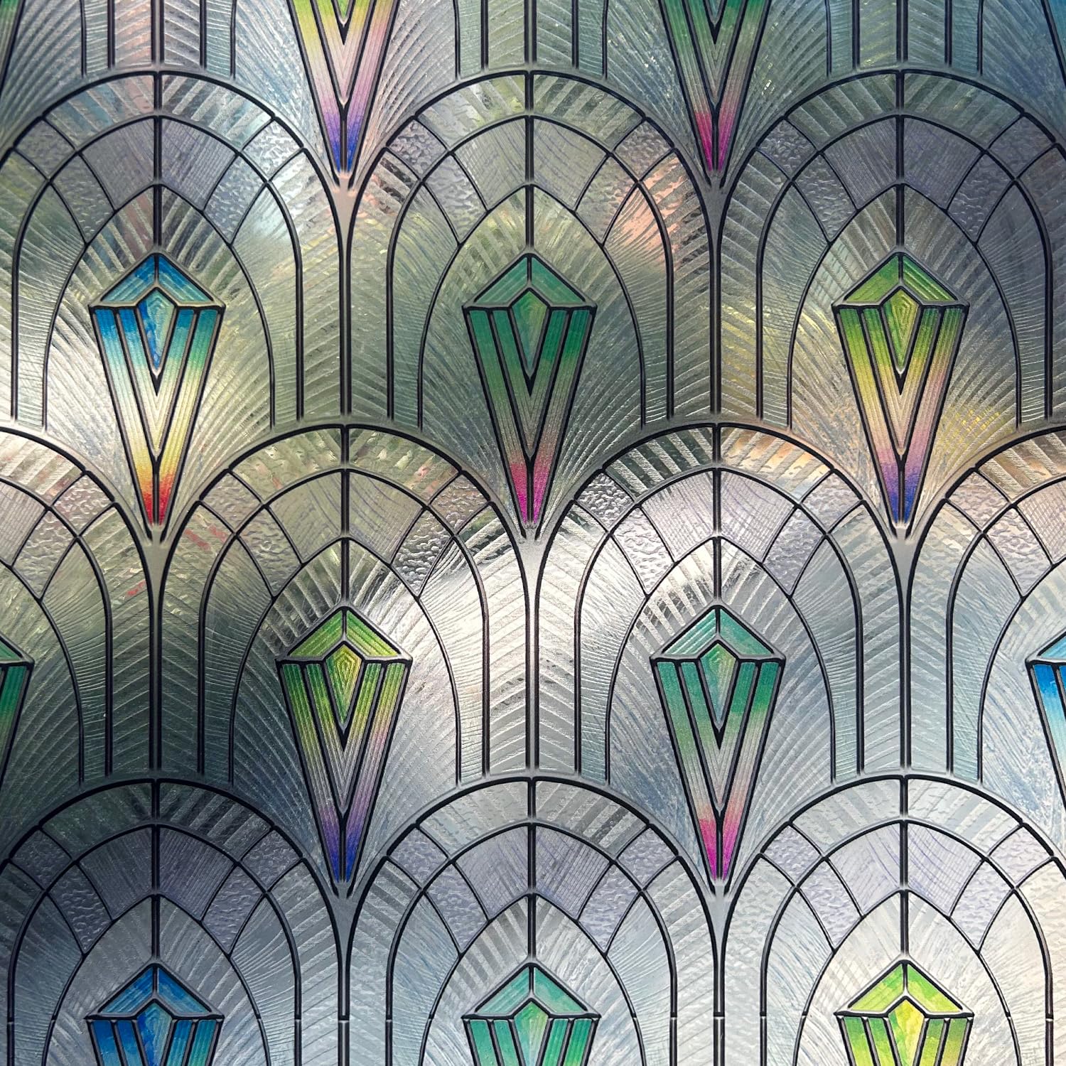 ChicSkin 3D Original Hand Drawn Stained Glass Window Film, Peacock Prism double-sided Decorative Window Film Privacy Vintage, Static Cling Glass Decoration for Living room Bedroom Kitchen 28X180CM — image 1