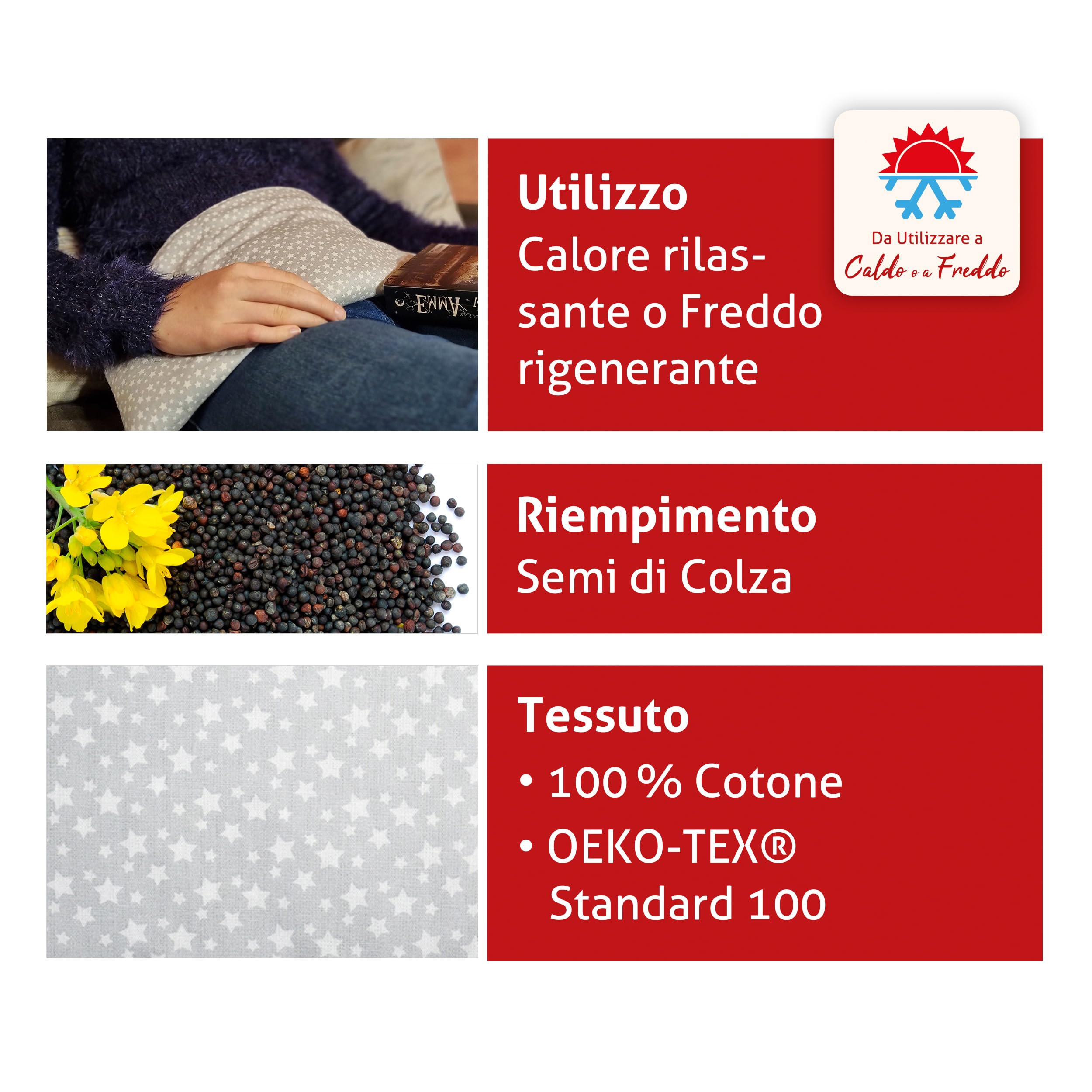 Cuscino Termico Microonde o Forno | Fascia Riscaldante Schiena | Termoforo Cervicale e Spalle | Riempimento Semi di Colza, Fatto a Mano | ca.50x20cm, Cotone OEKO-Tex | Cuscino Collo