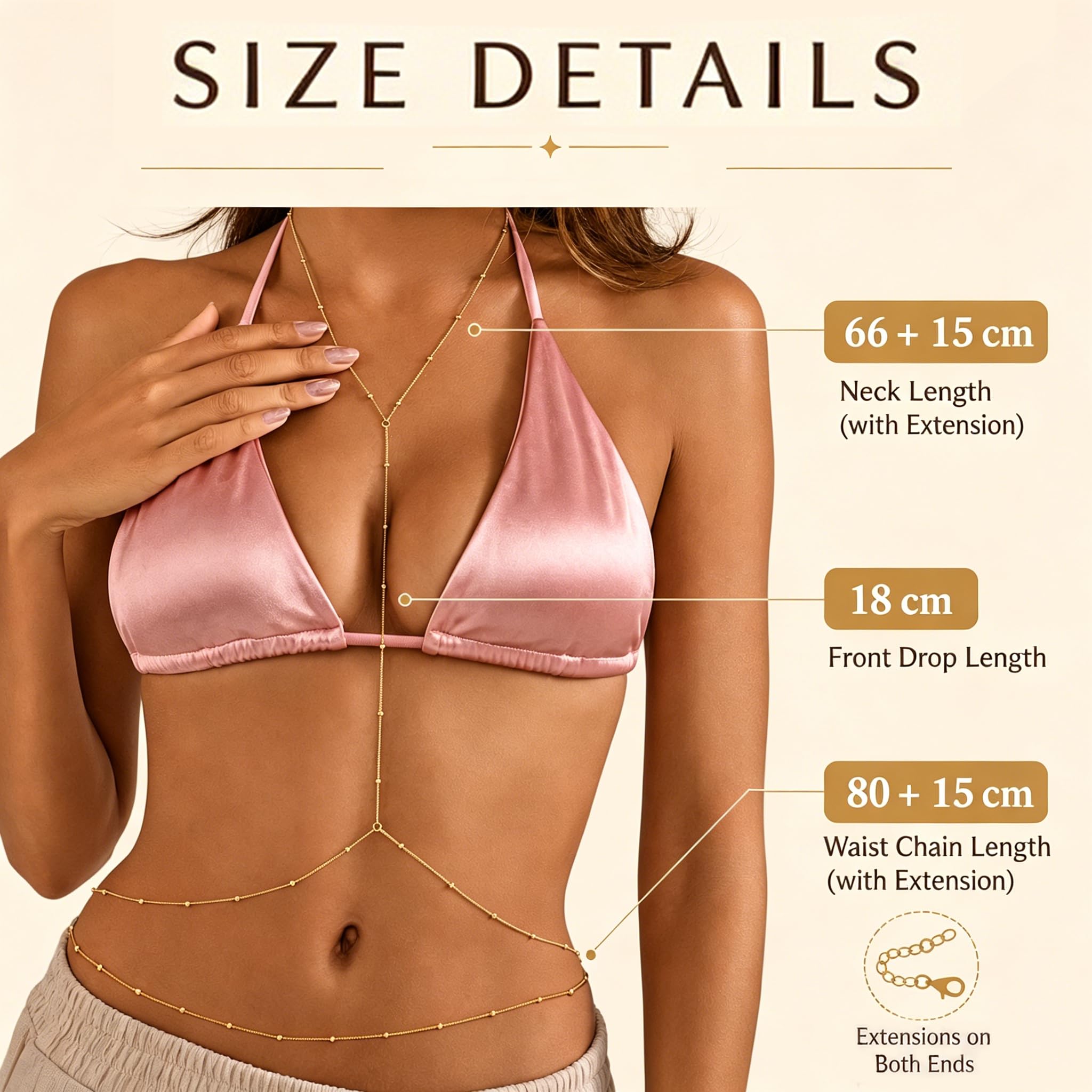 14K vergoldet Gold Körperkette für Damen,Einstellbare Sexy Bikini Satellit mit Lagen Design Strand Bauchkette Sommer Nicht Anlaufen Wasserfest Taille Kette Schmuck Geschenke für Frauen