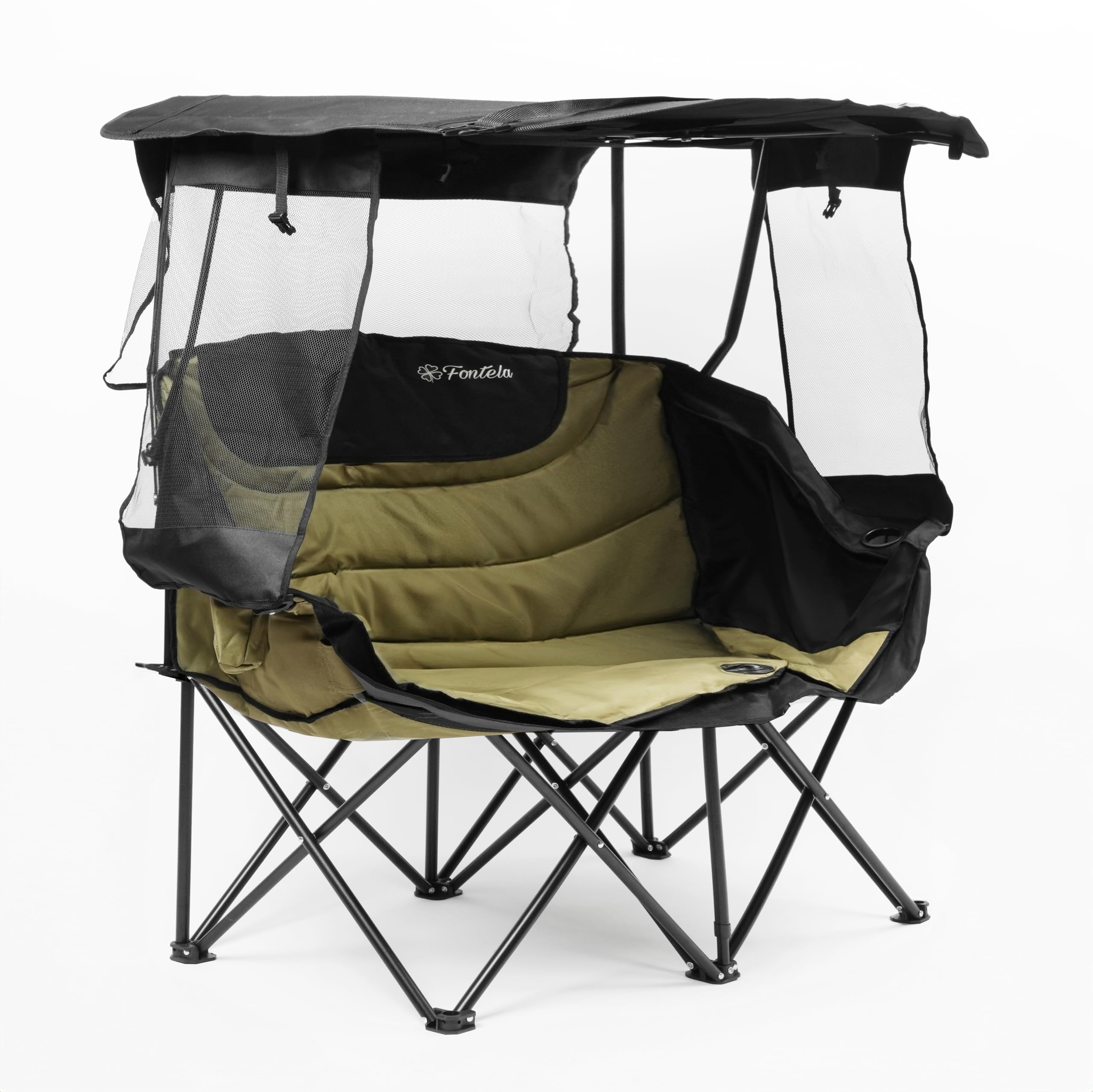 Double Camping Chair with Canopy, Folding Two-Person Seat