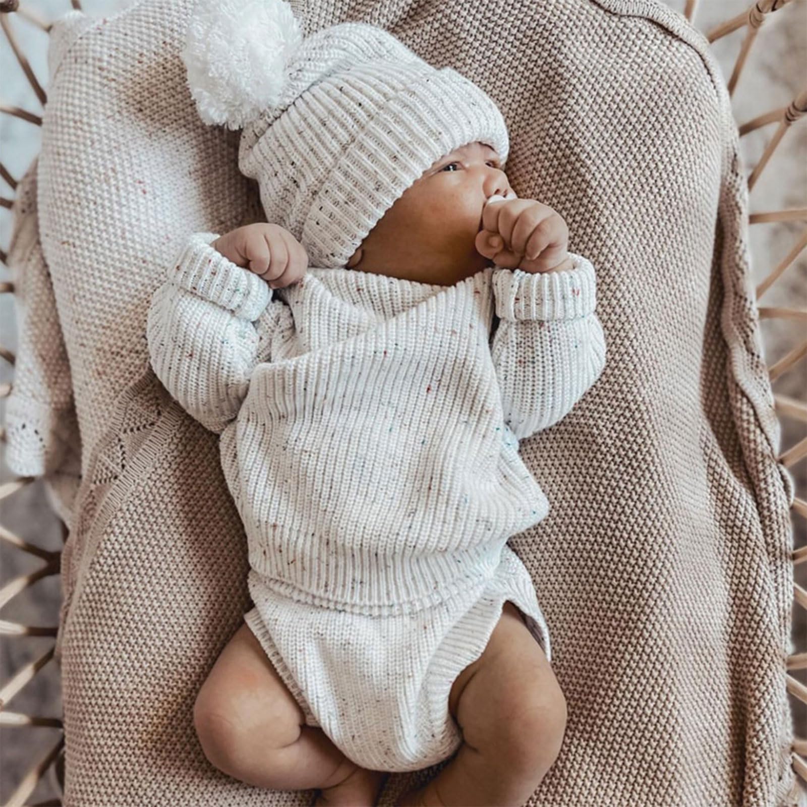 Conjunto de 3 mamelucos de punto para recién nacidos con gorro y calcetines a juego, ropa de punto suave y transpirable para bebés de 0 a 6 meses, ropa nueva, sombreros y chaquetas
