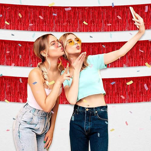 Miniatura 7 de Paquete de 6 guirnaldas de flecos metálicos rojos de 10 pies para colgar en la pared, despedida de soltera, fiesta de Navidad, flotadores de