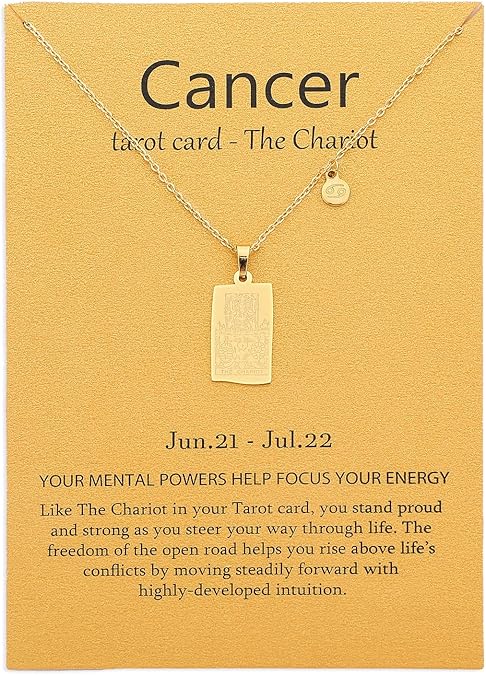 14k Gold Plated Zodiac Sign with Tarot Card Pendant Necklace Birthday Gift for Women
