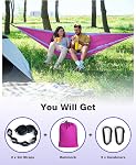 Camping Hammock, MOSFiATA Portable Hammock with Tree Straps adn Attached Carry Bag, Great for for Camping,Hiking, Travel,Backpacking,Outdoors (Purple)