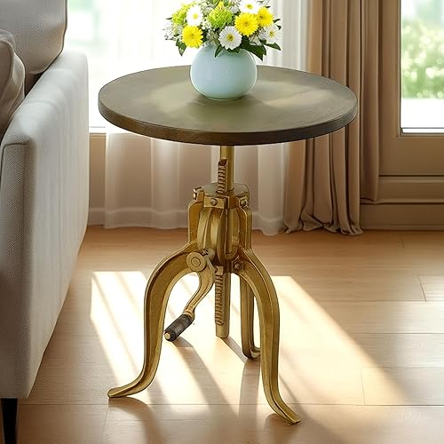 Miniatura 27 de Carolina Chair & Table Mesa auxiliar rústica con manivela ajustable de 18 pulgadas, base de hierro fundido para granja, sala de estar o dormitorio