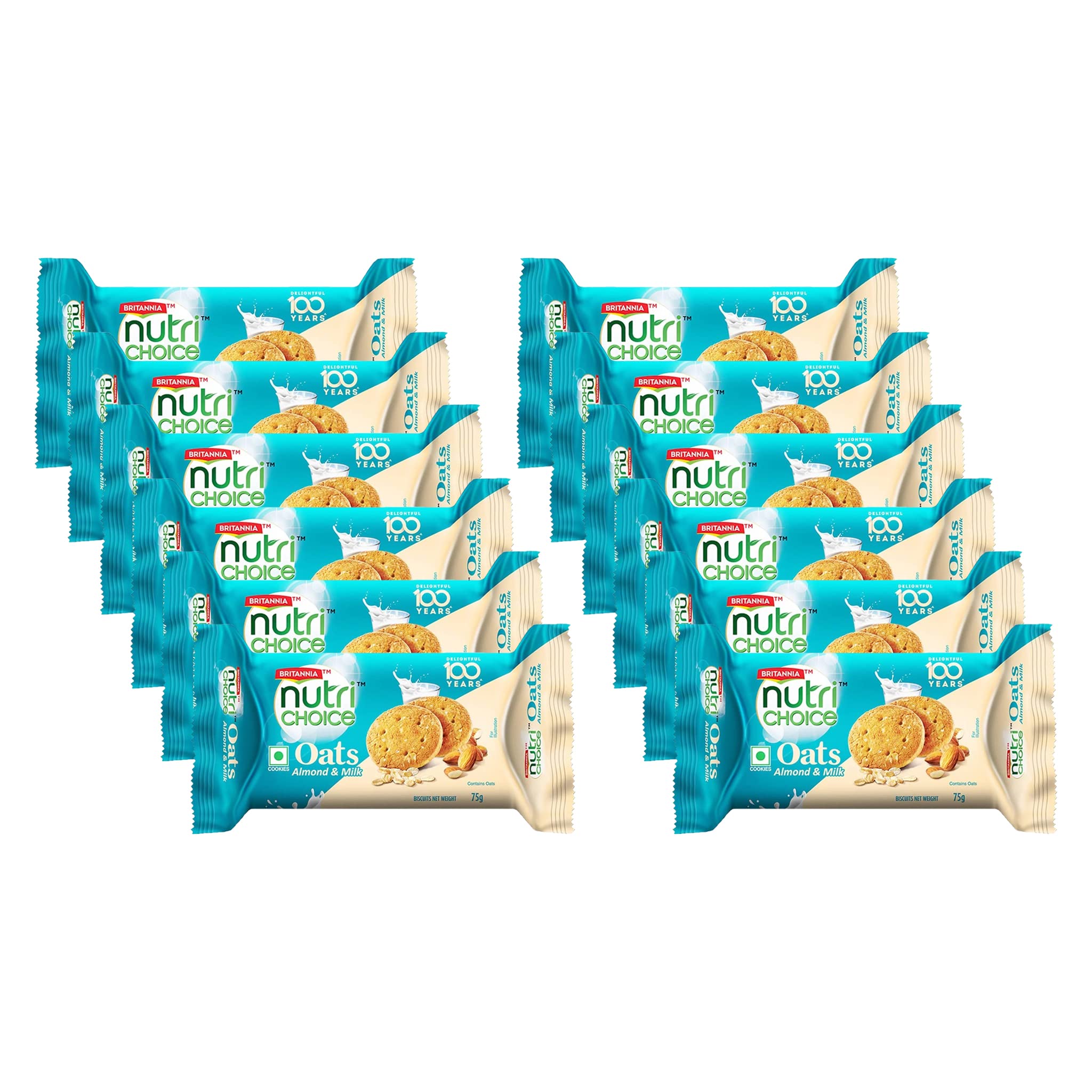 BRITANNIANutriChoice Oats Almond Milk 2.64oz (75g) - Crispy, Crunchy Tea Moments - Breakfast & Tea Time Snacks (Pack of 12)