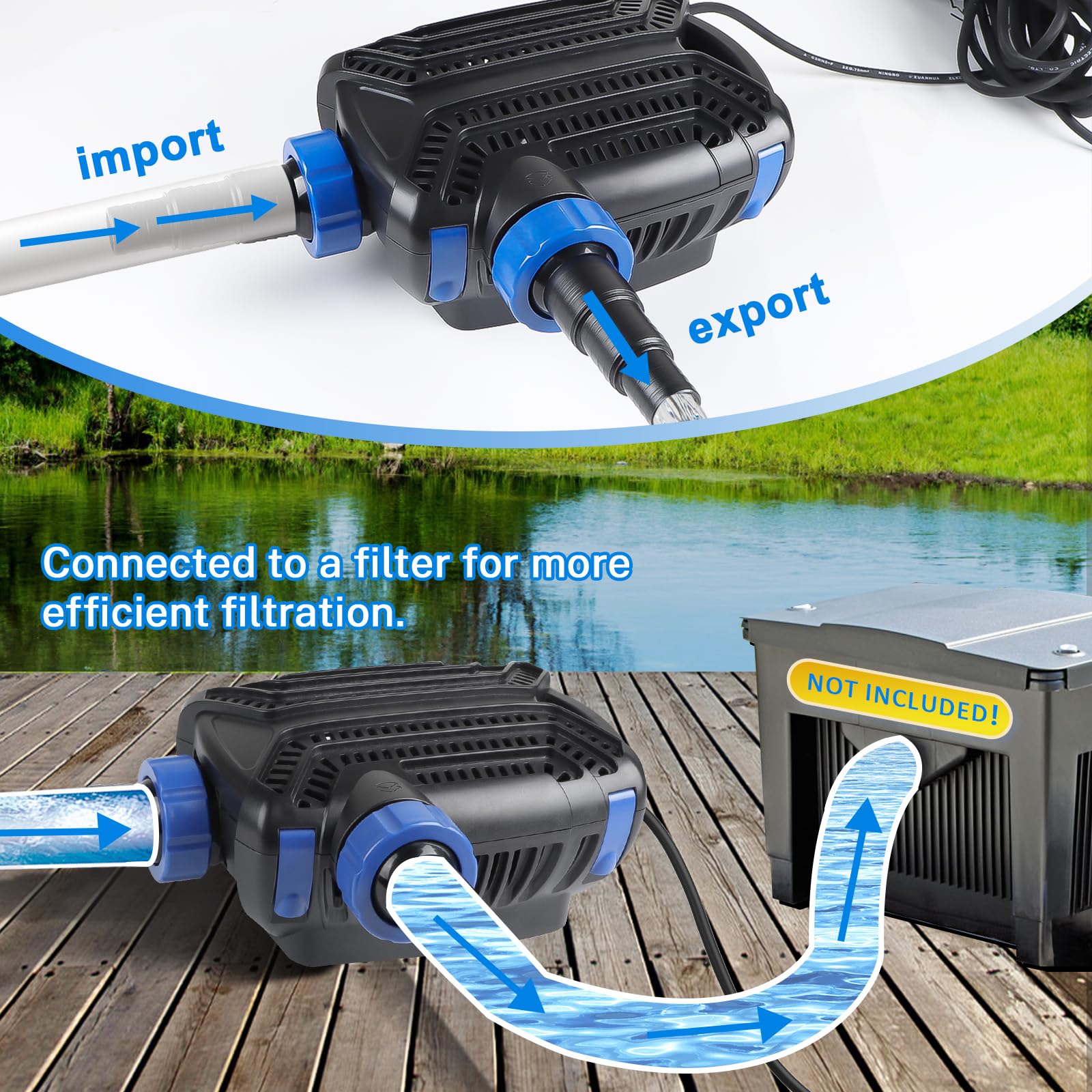 EXLECO Super ECO Bomba para Estanque 80W max. 10000L/H Bomaba de Filtro Bomba de Agua Sumergible Bomba Estanque Exterior Bomaba para Fuente de Jardin Pond Pump con Filtro Longitud del Cable 10M
